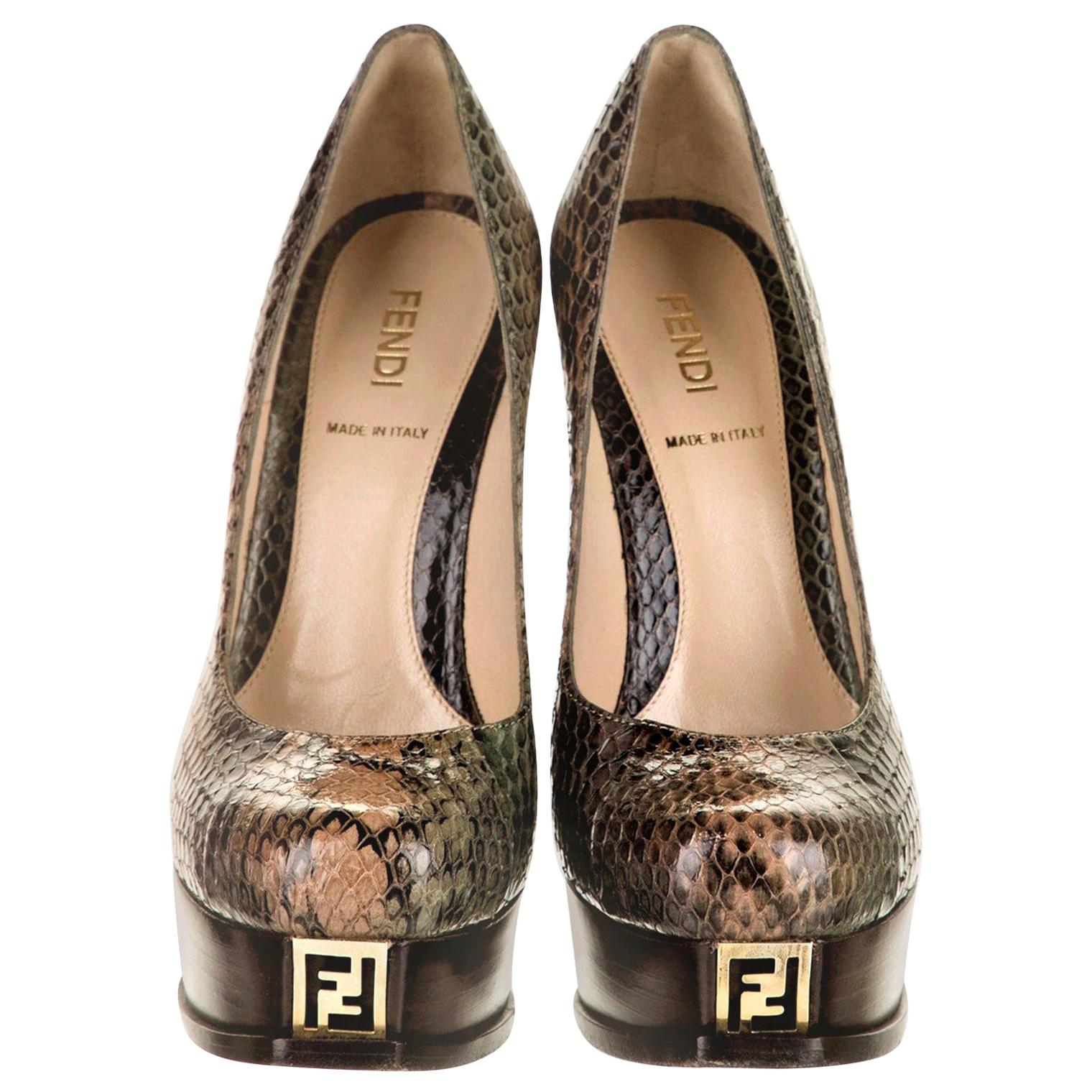 New Fendi Karl Lagerfeld Python Heels Platform Pumps Sz 36