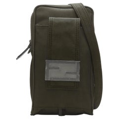 new FENDI KIM JONES 2022 dark green nylon FF Vertical Baguette crossbody bag