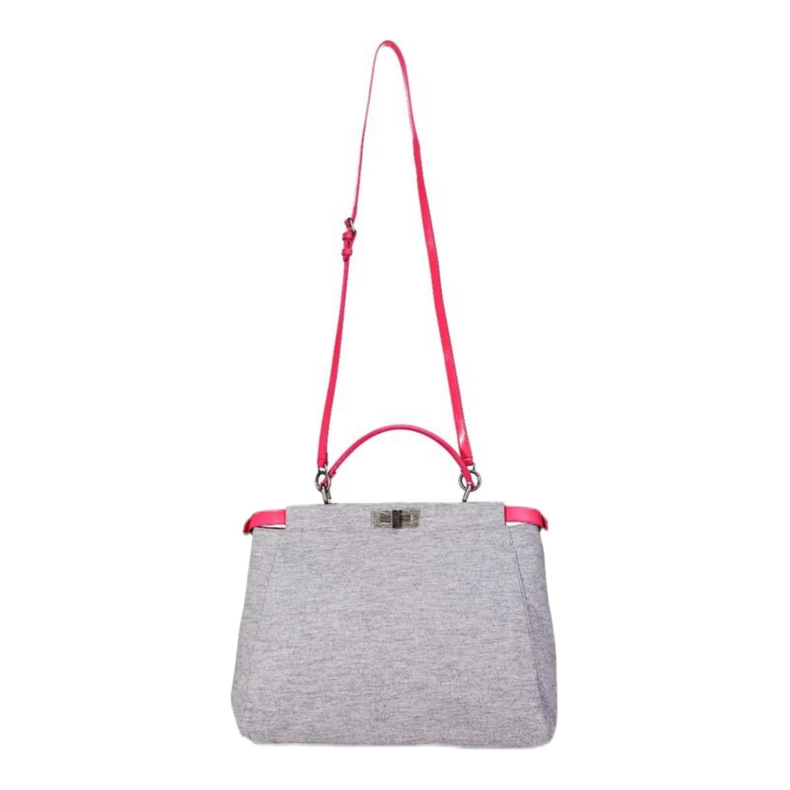 UNWORN Fendi Large Peekaboo Limited Edition Pink Leather & Grey Bag with Strap For Sale 1