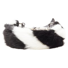 new FENDI Mini Strap You black white fur short handle bag strap