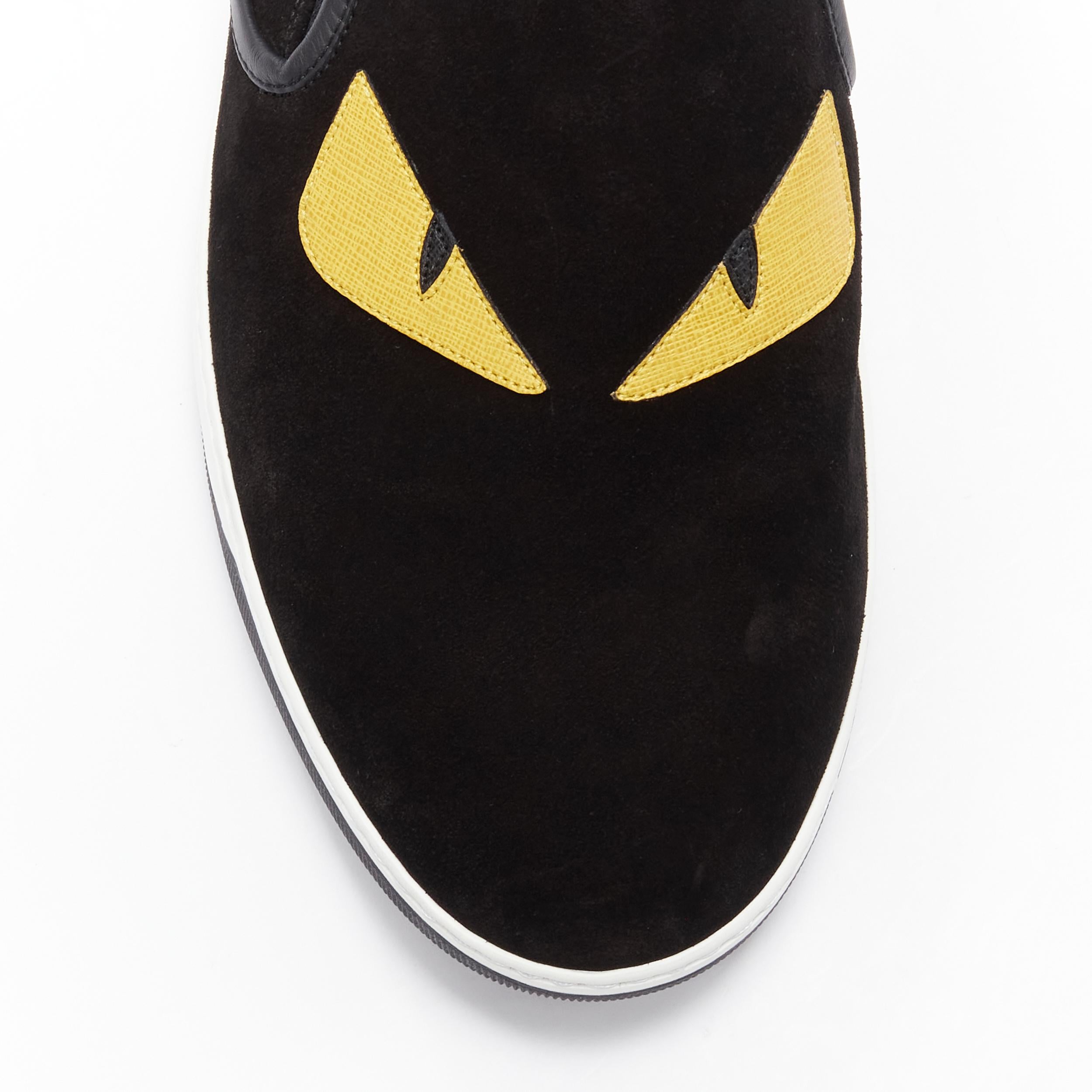 new FENDI Monster Bug Eye yellow black suede low top skate sneakers UK10 EU44 In New Condition In Hong Kong, NT