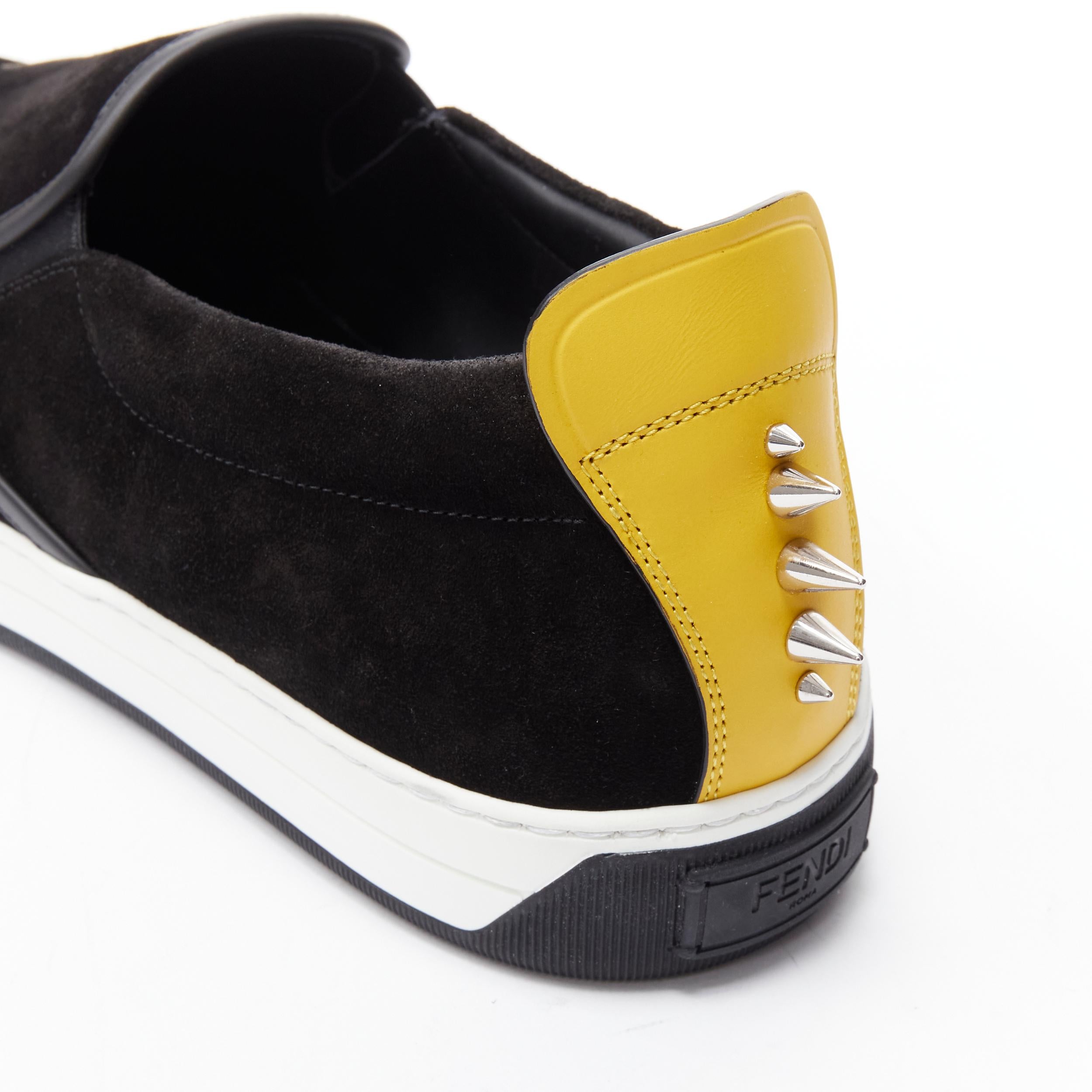 new FENDI Monster Bug Eye yellow black suede low top skate sneakers UK10 EU44 1