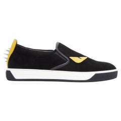 new FENDI Monster Bug Eye yellow black suede low top skate sneakers UK10 EU44