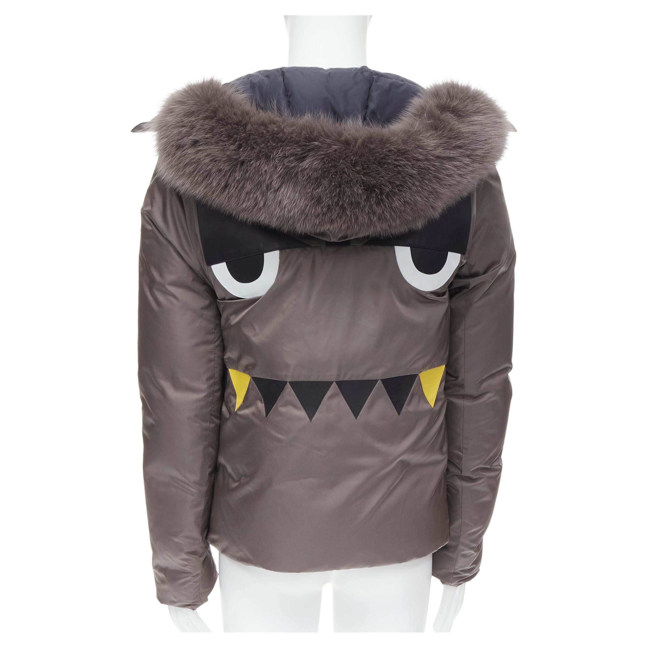 new FENDI Monster Bug grey black reversible fox fur hood  down puffer XL EU52