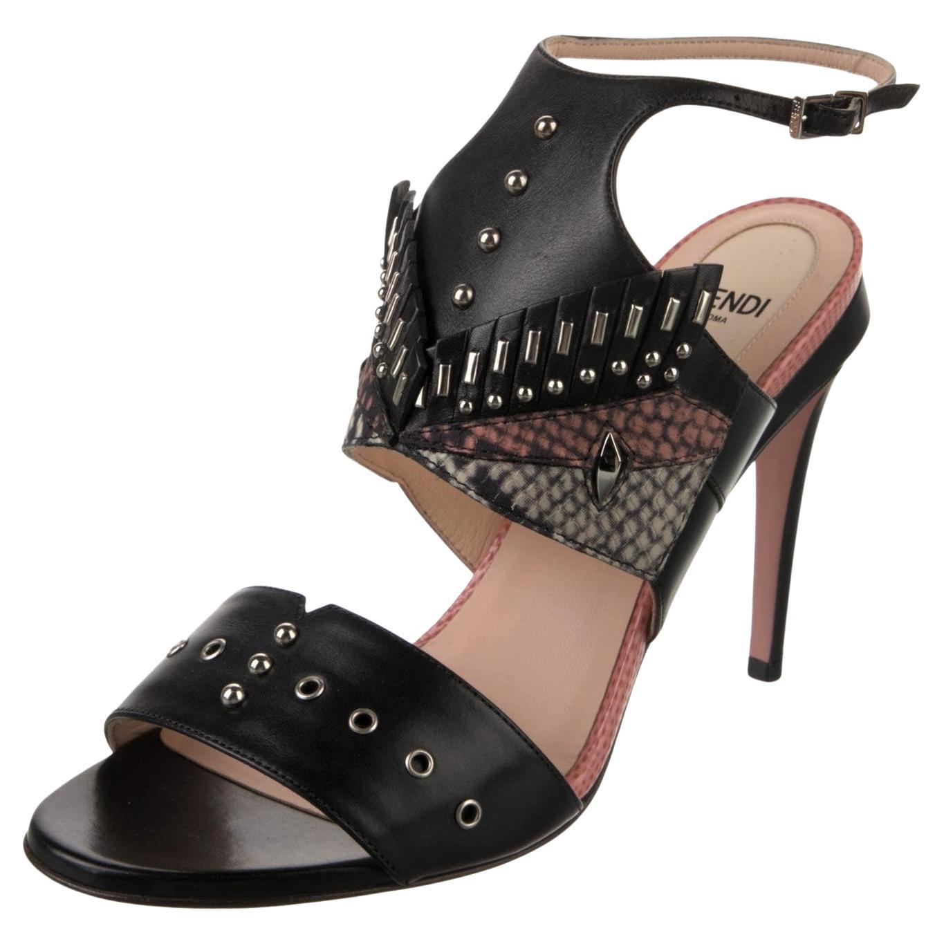 New Fendi Monster Bugs Studded Leather Heels Size 38 For Sale