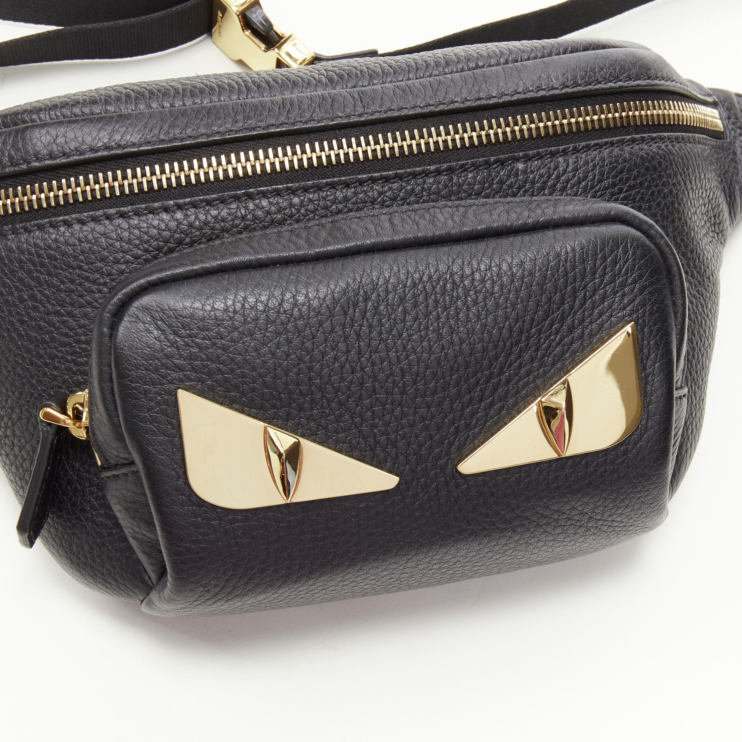 Black new FENDI Monster Eye black leather gold Eye plate crossbody small belt bag