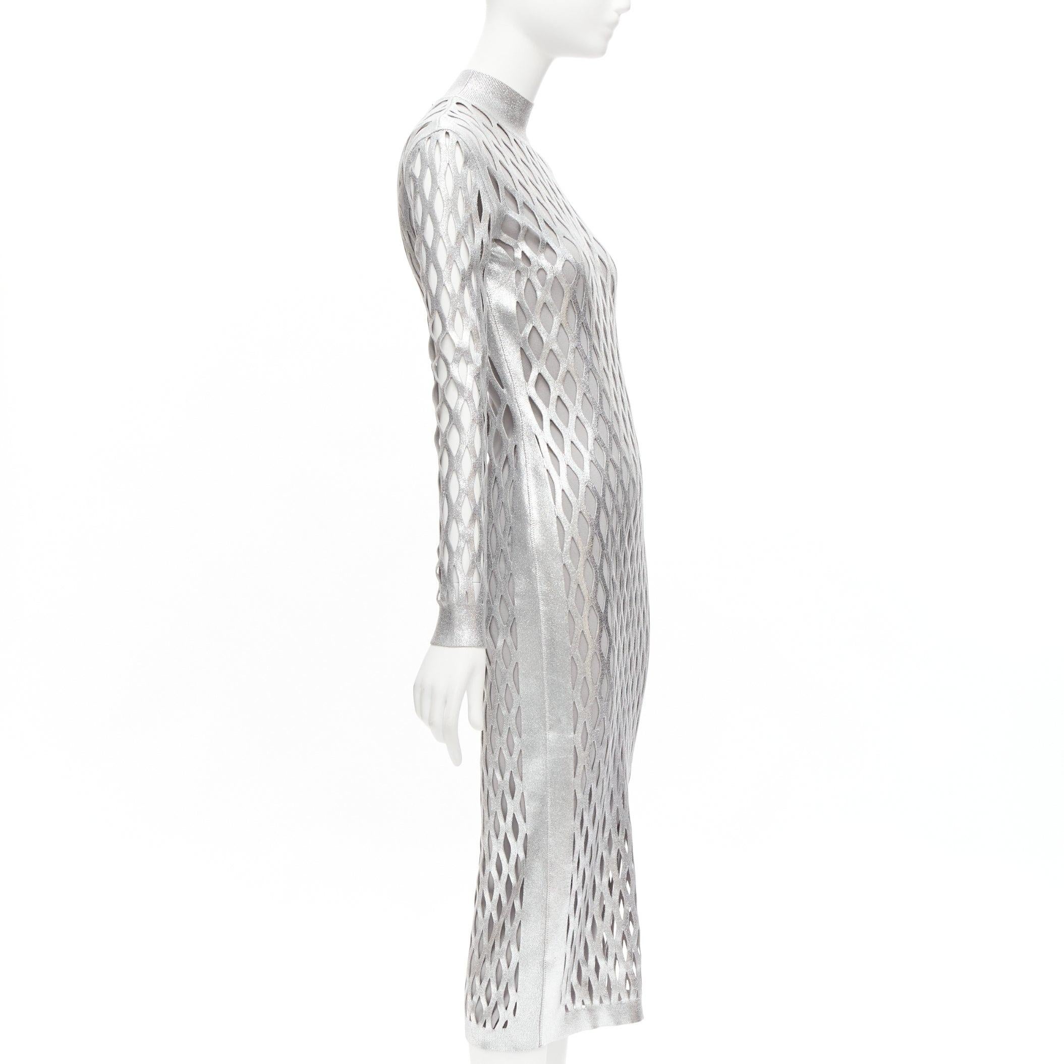 new FENDI Nicki Minaj 2019 Runway Abito silver net cut out lined dress IT42 M In New Condition For Sale In Hong Kong, NT