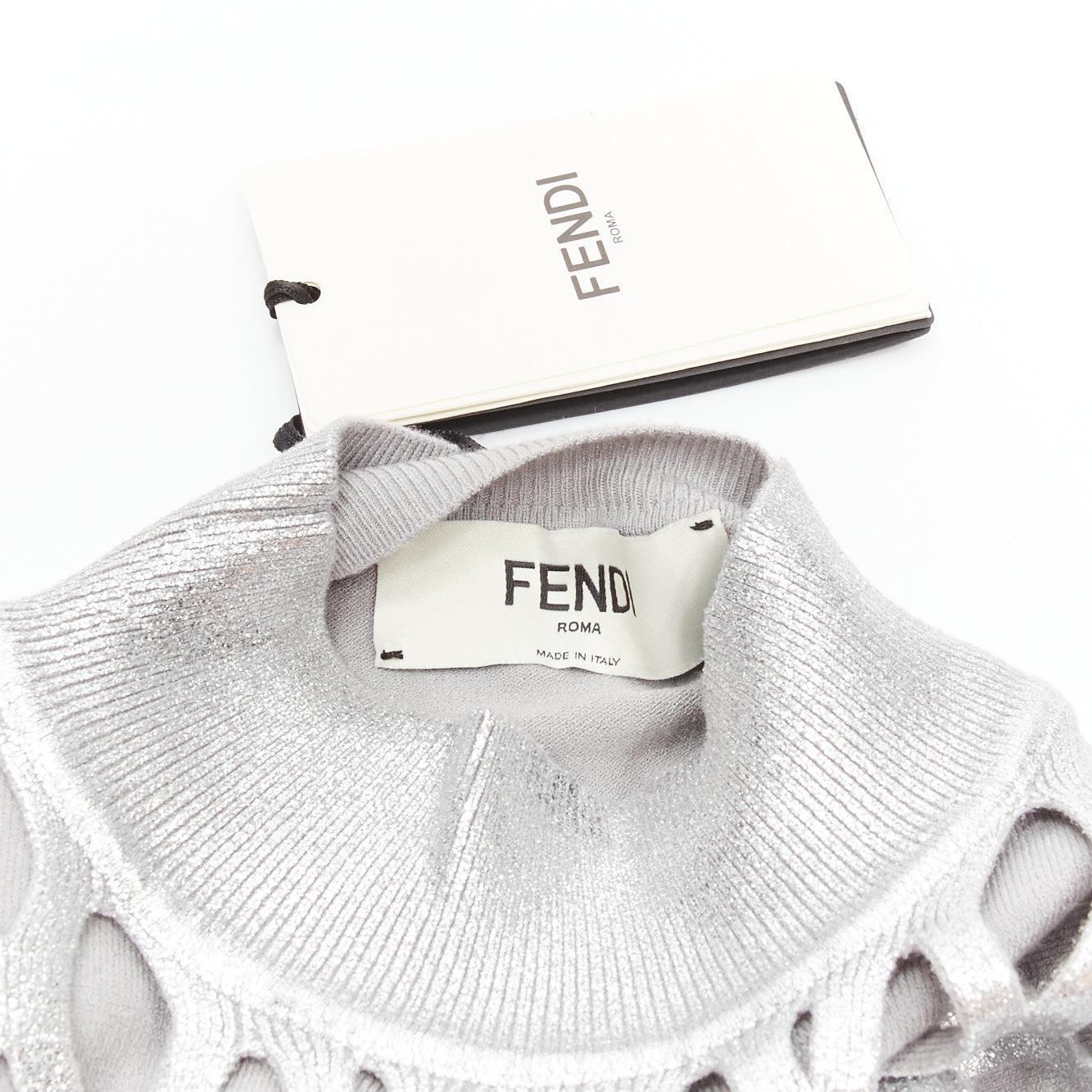 new FENDI Nicki Minaj 2019 Runway Abito silver net cut out lined dress IT42 M For Sale 3