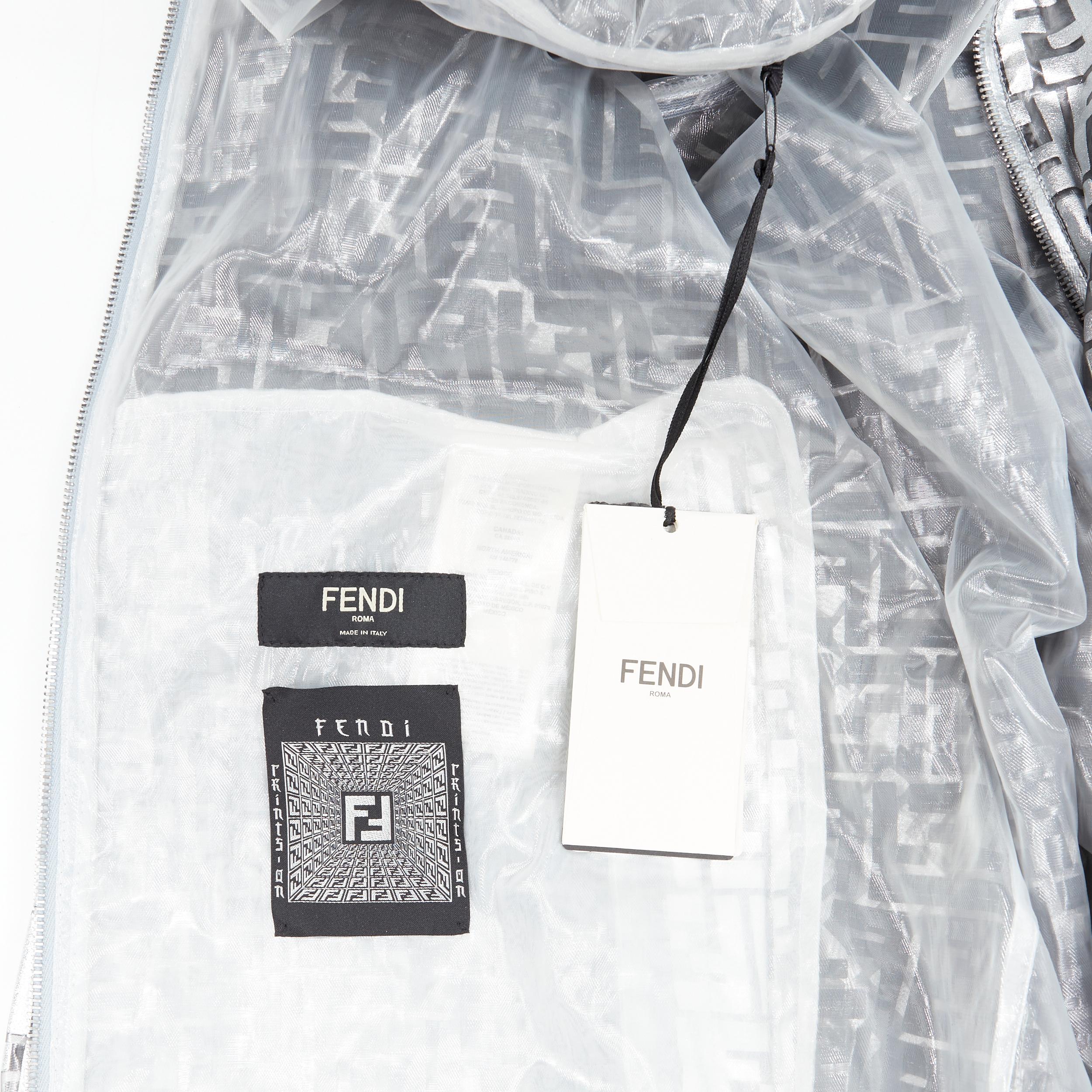 new FENDI Nicki Minaj Prints On metallic silver FF Zucca monogram anorak coat L 4