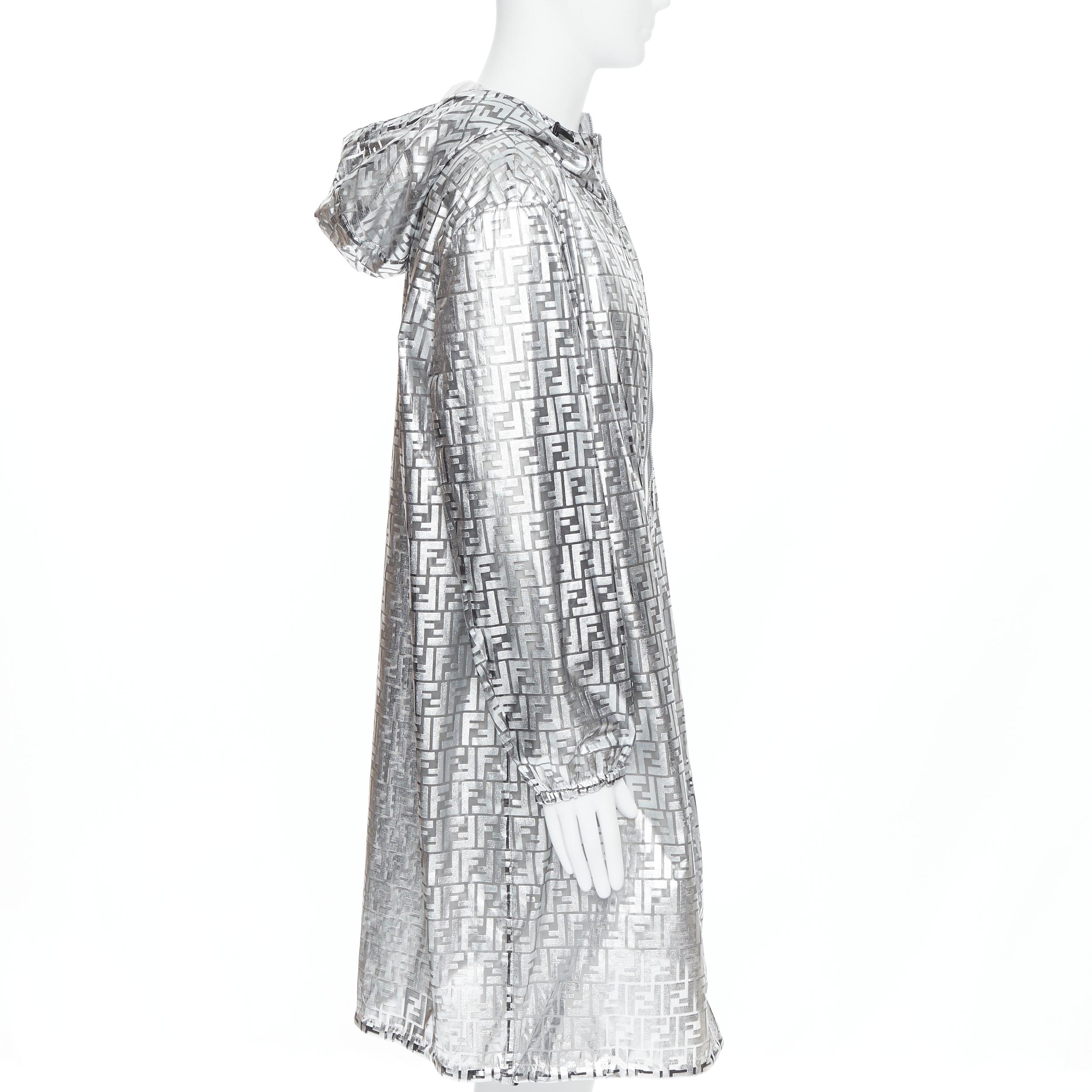Silver new FENDI Nicki Minaj Prints On metallic silver FF Zucca monogram anorak coat L