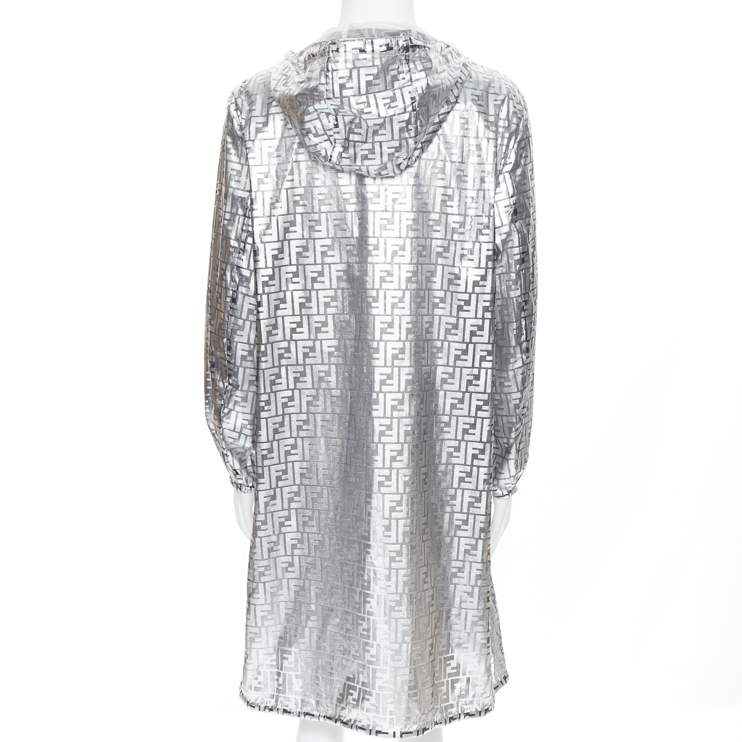 new FENDI Nicki Minaj Prints On metallic silver FF Zucca monogram anorak coat L In New Condition In Hong Kong, NT