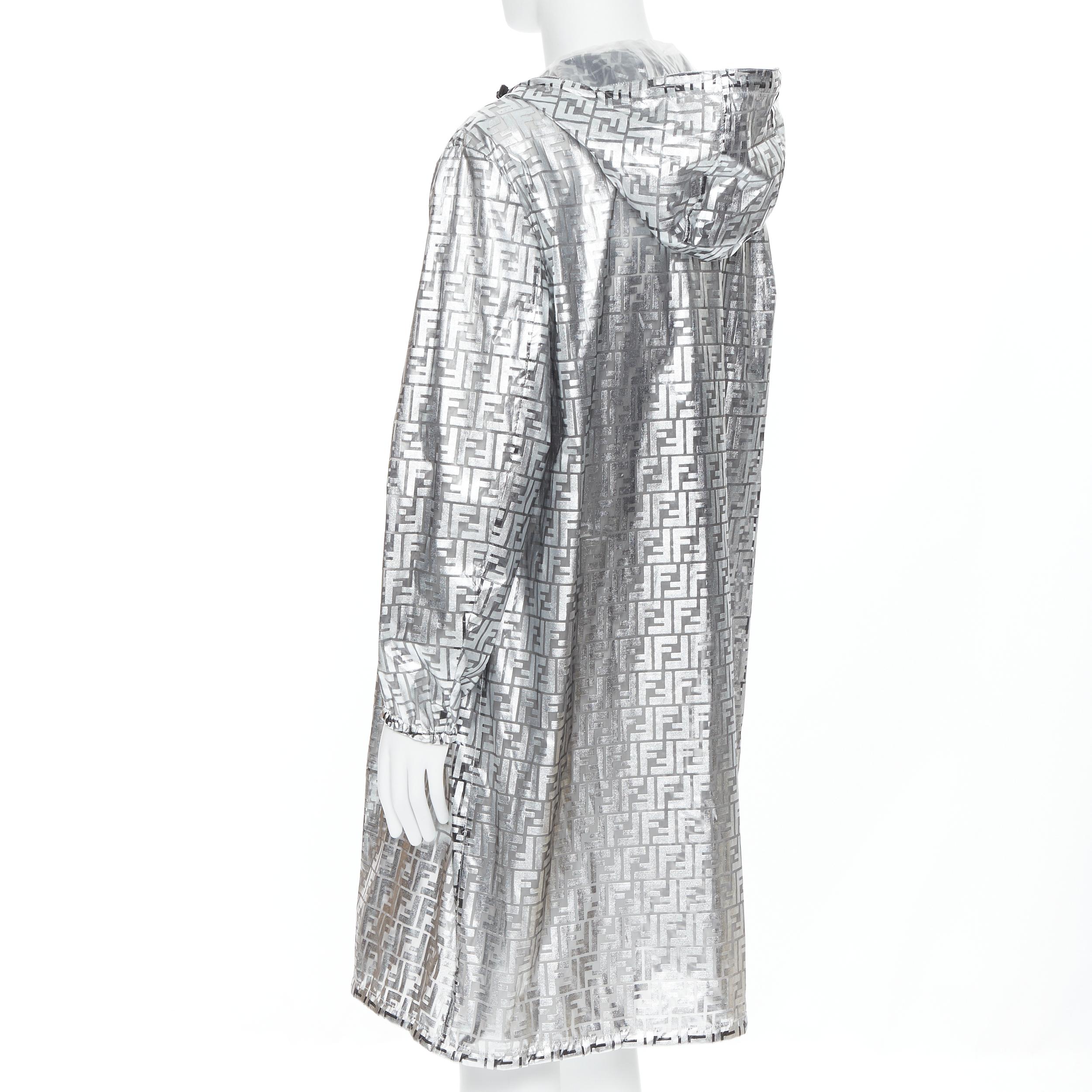 Men's new FENDI Nicki Minaj Prints On metallic silver FF Zucca monogram anorak coat L