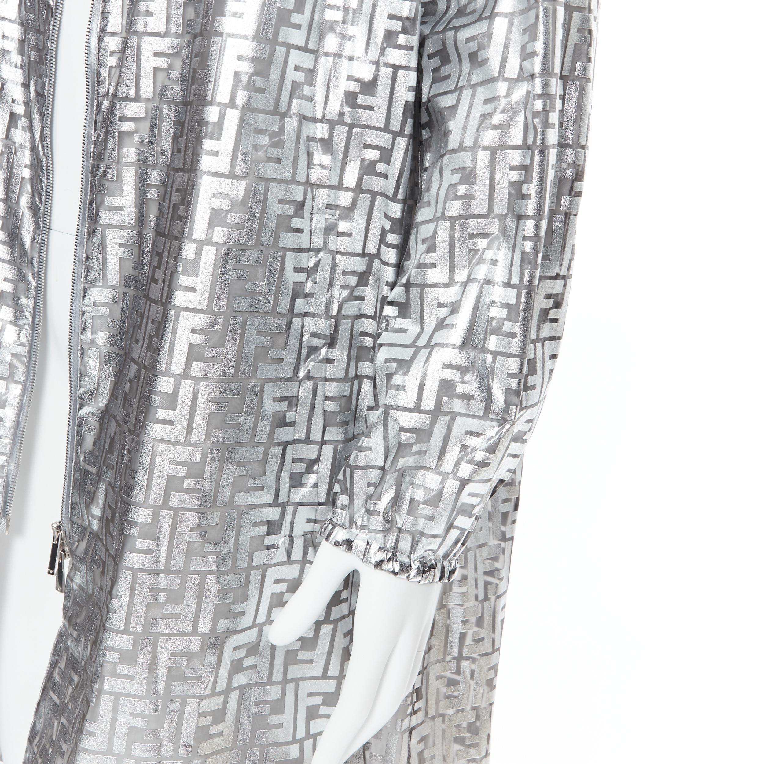 new FENDI Nicki Minaj Prints On metallic silver FF Zucca monogram anorak coat L 3