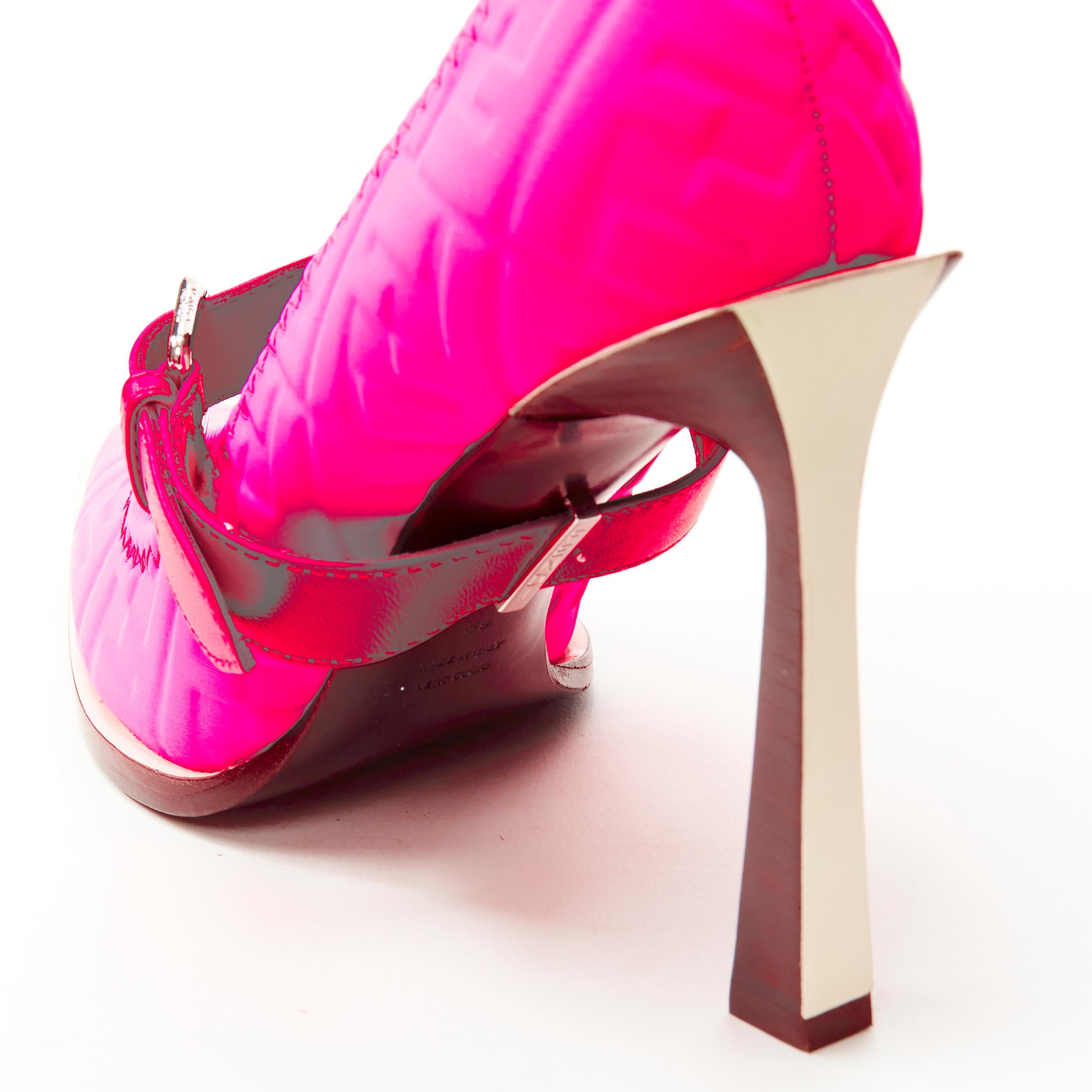 Women's new FENDI Nicki Minaj Prints On neon pink FF Zucca neoprene buckle pump EU39
