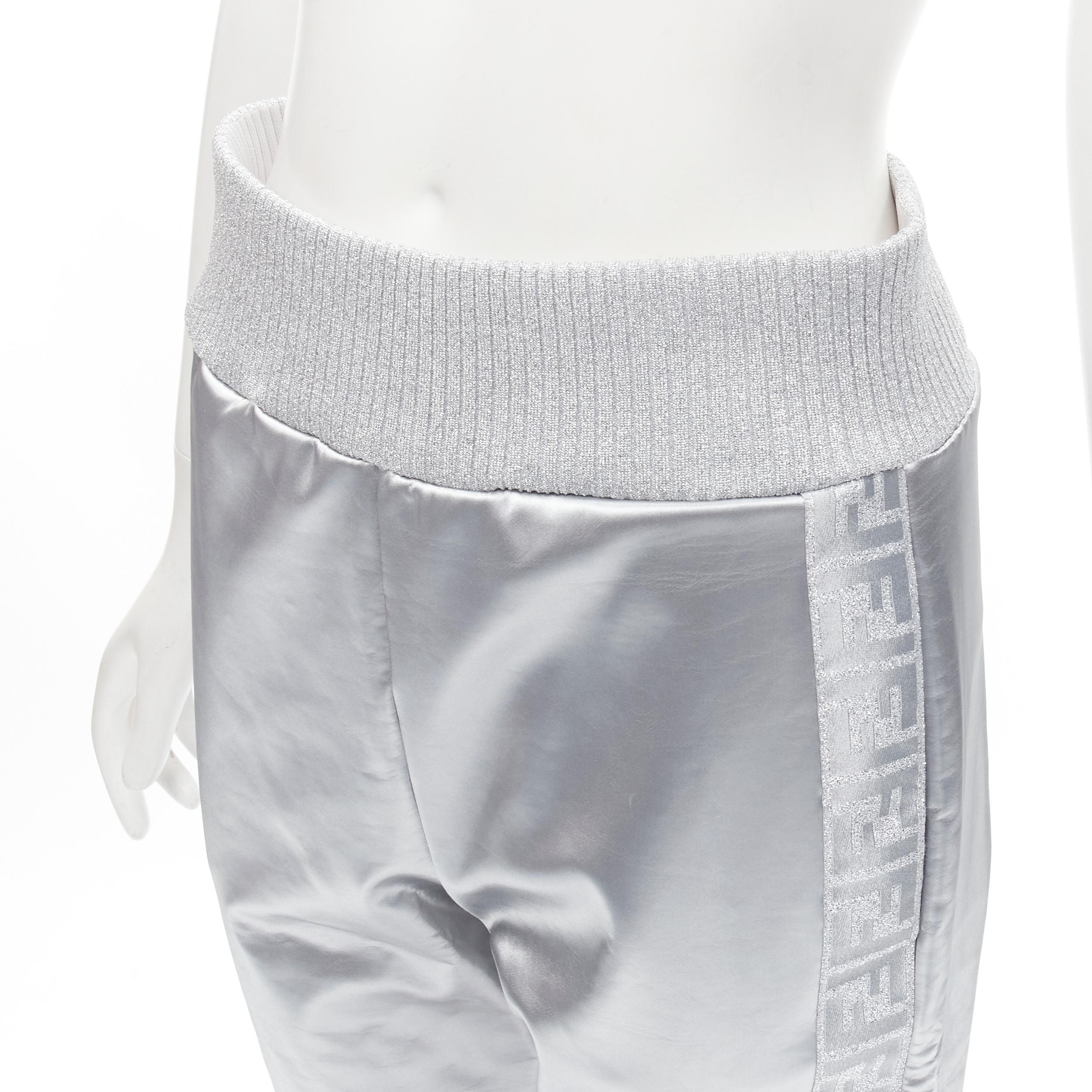 Women's new FENDI NICKI MINAJ Prints On rare metallic silver FF Zucca track pants IT40 S