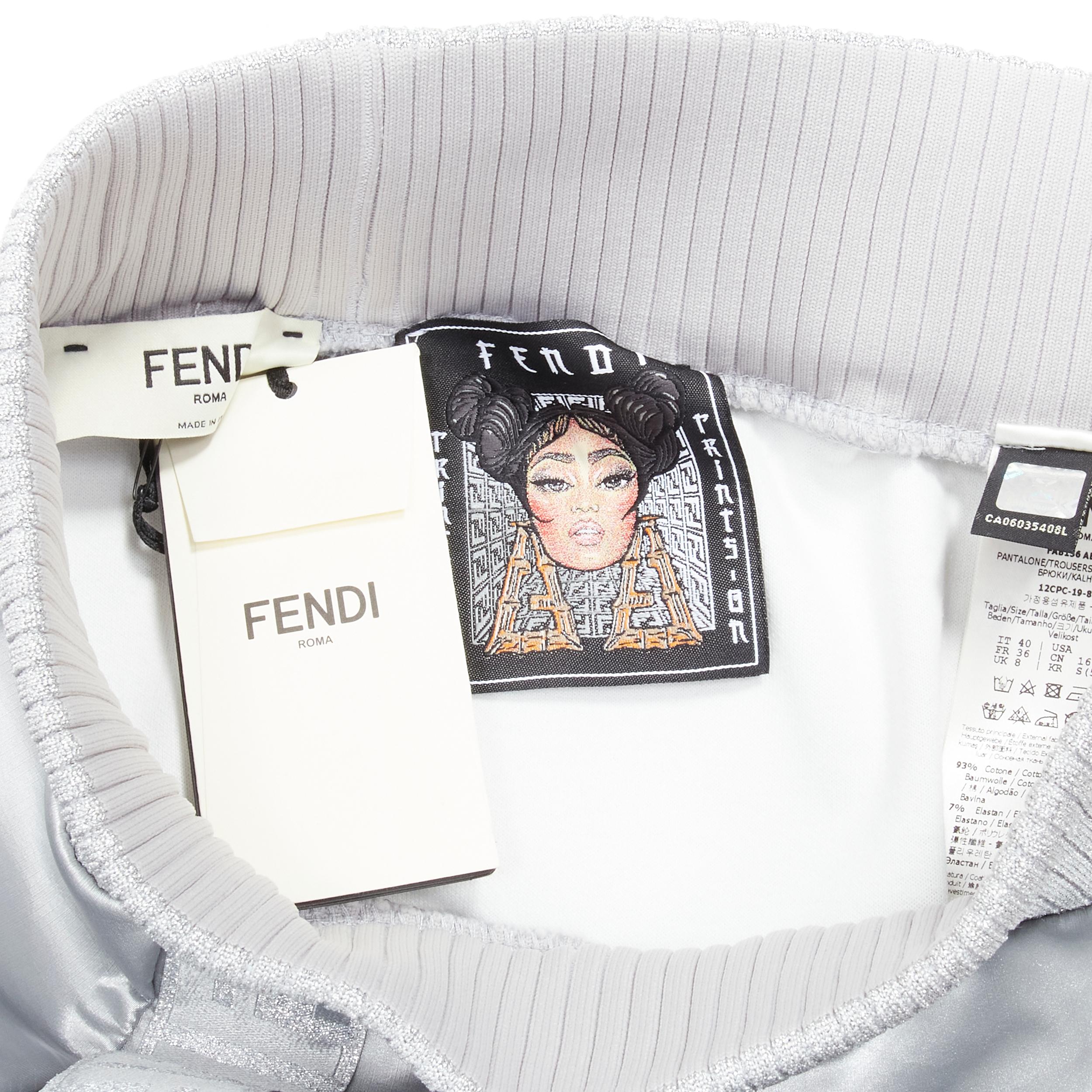 new FENDI NICKI MINAJ Prints On rare metallic silver FF Zucca track pants IT40 S 1