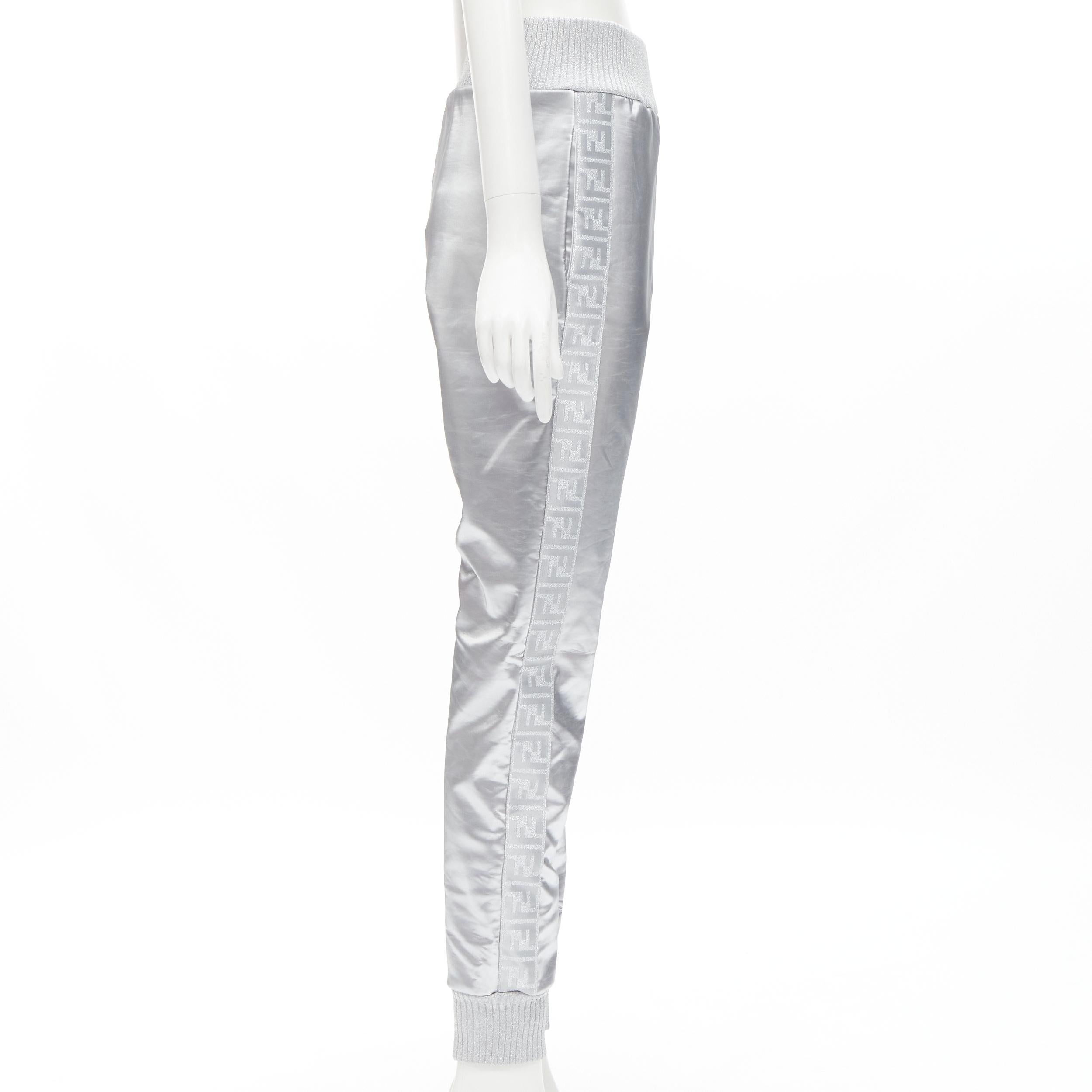 new FENDI NICKI MINAJ Prints On rare metallic silver FF Zucca track pants IT44 L In New Condition For Sale In Hong Kong, NT