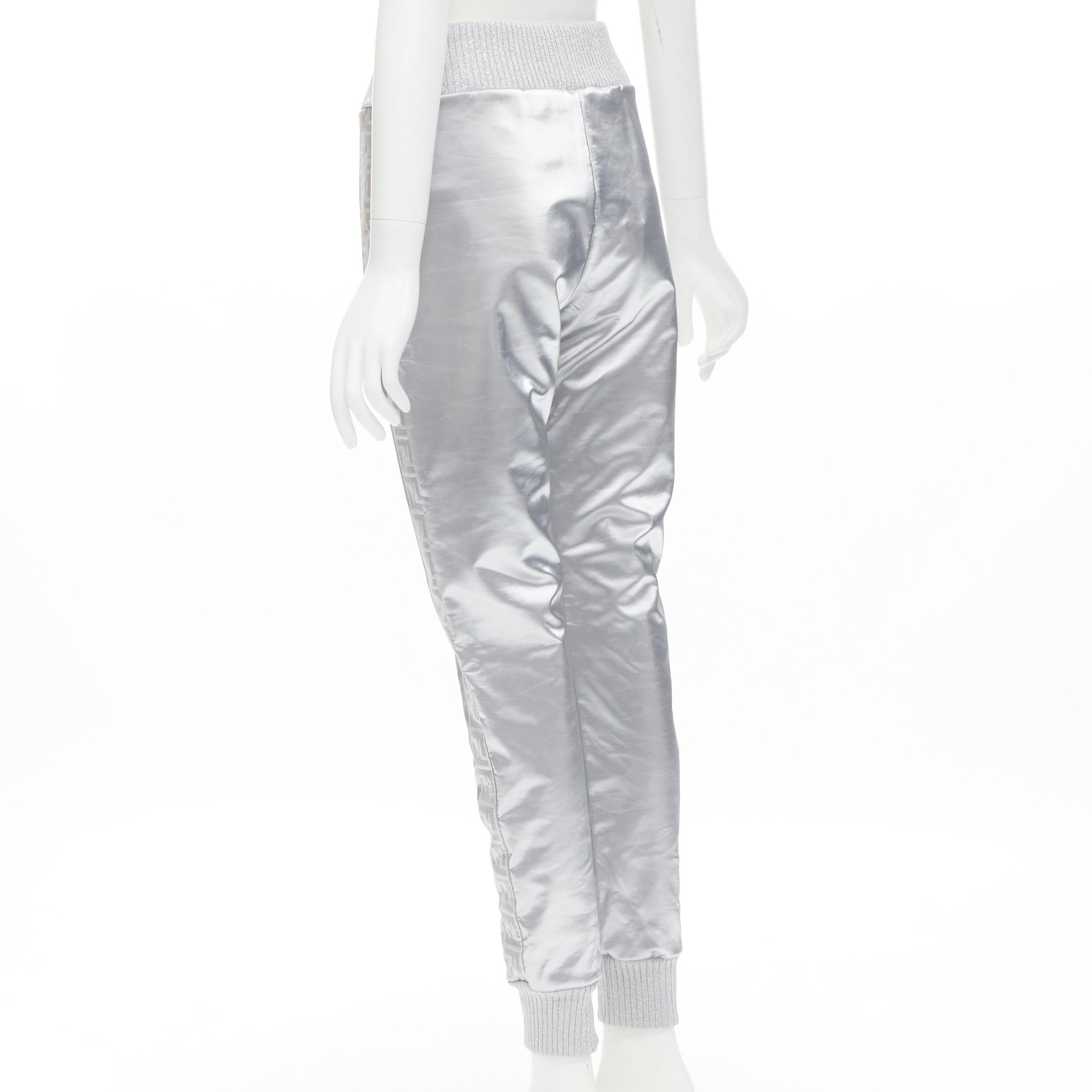 new FENDI NICKI MINAJ Prints On rare metallic silver FF Zucca track pants IT44 L For Sale 1