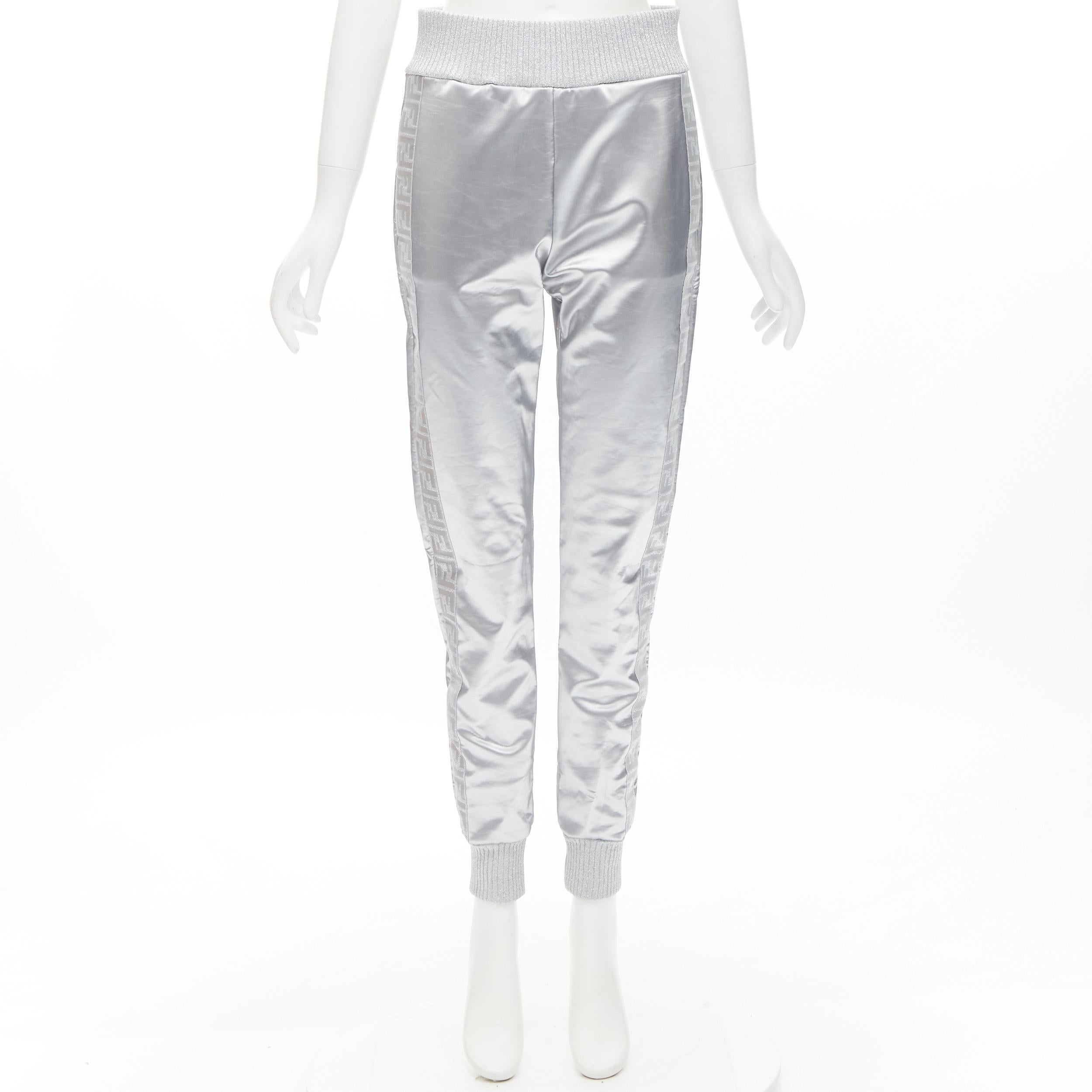 new FENDI NICKI MINAJ Prints On rare metallic silver FF Zucca track pants IT44 L For Sale 4