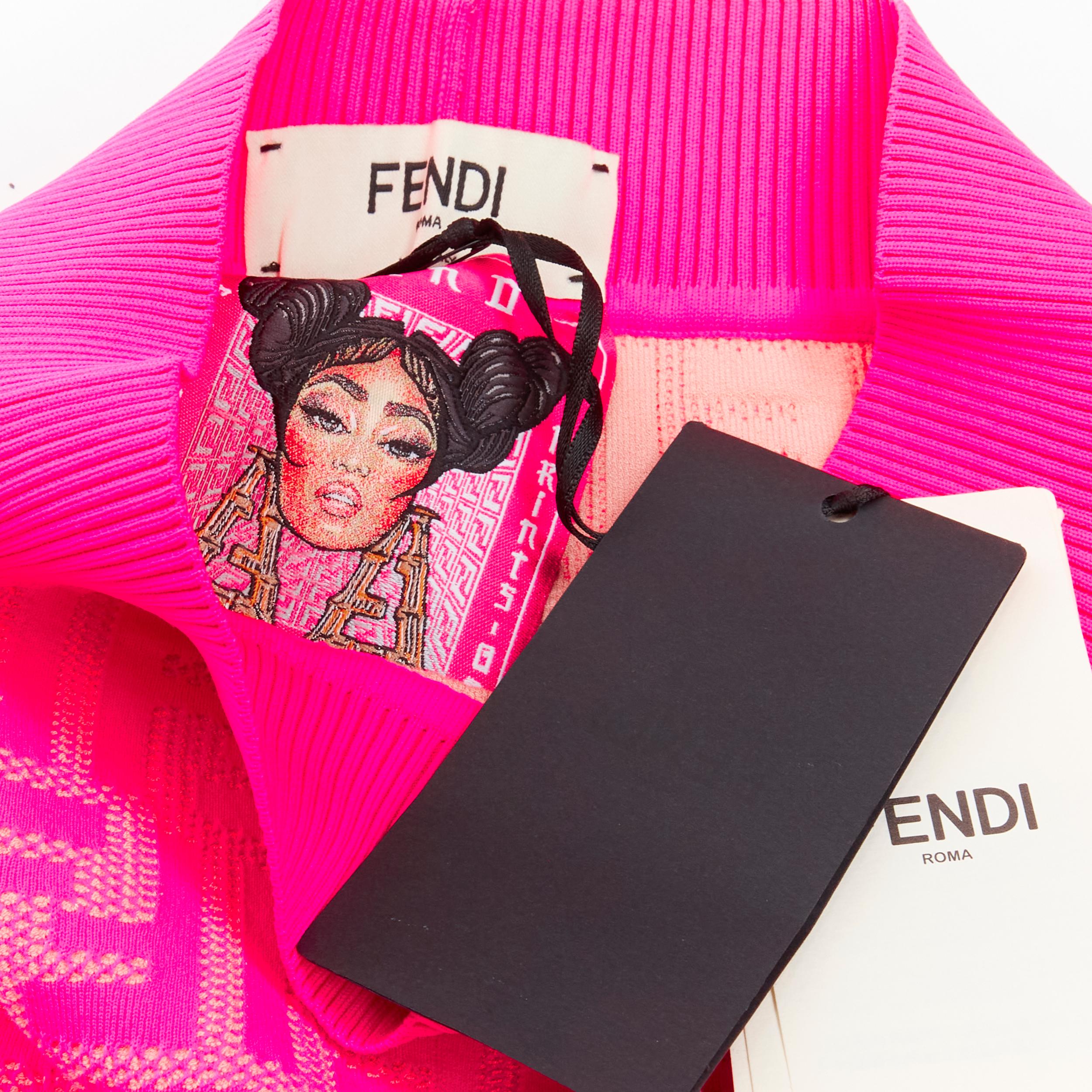 Women's new FENDI Nicki Minaj Prints On Runway neon pink FF Zucca legging IT38 XS For Sale