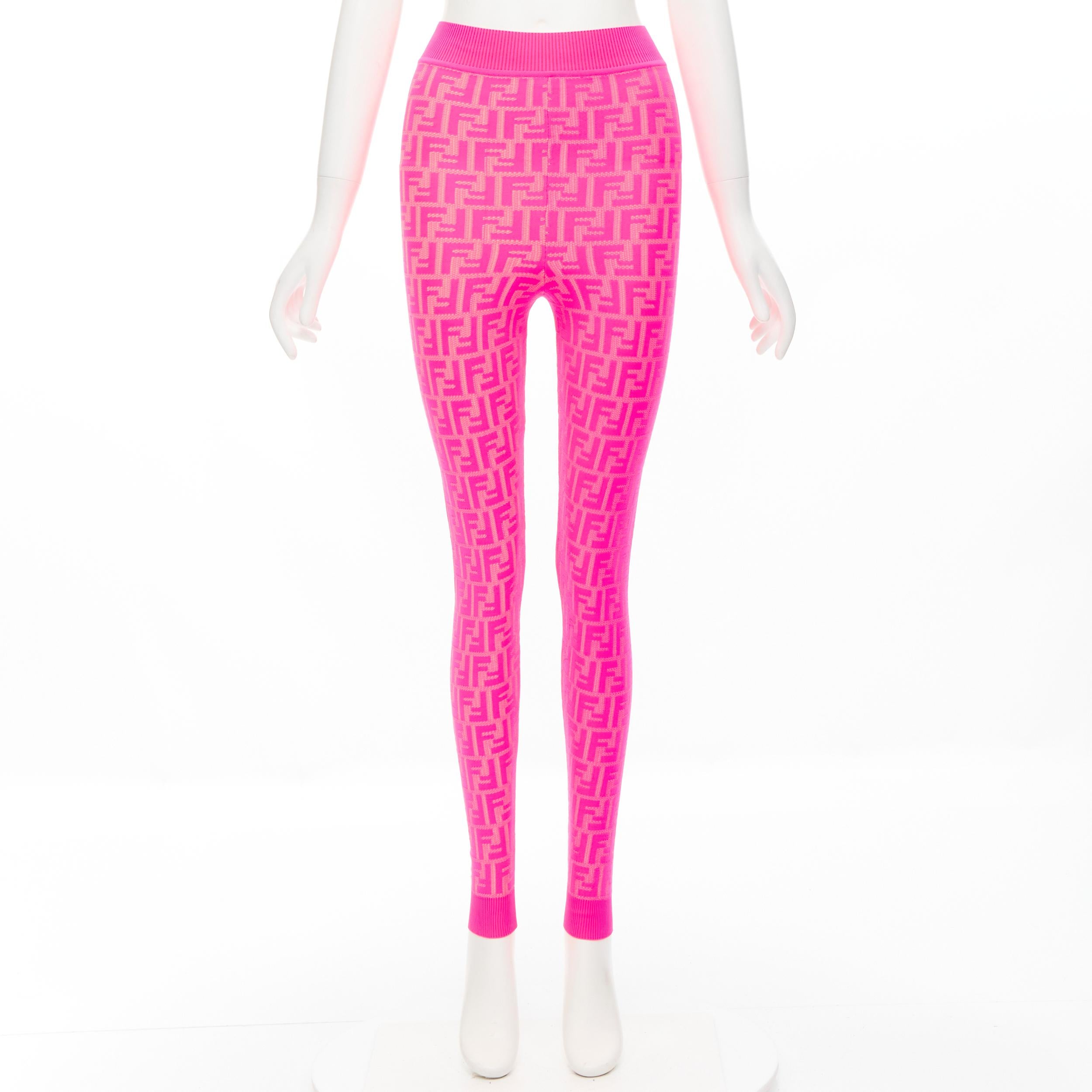 new FENDI Nicki Minaj Prints On Runway neon pink FF Zucca legging IT38 XS For Sale 1