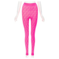 new FENDI Nicki Minaj Prints On Runway neon pink FF Zucca legging IT38 XS