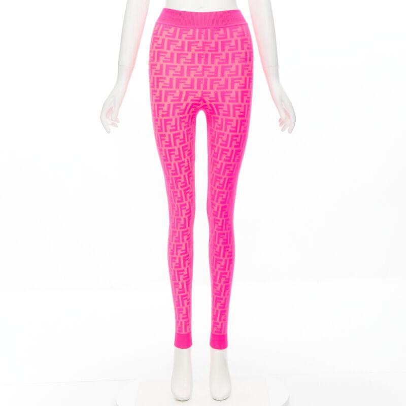 new FENDI NICKI MINAJ PRINTS ON Runway neon pink FF Zucca leggings IT40 S For Sale 2