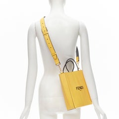 new FENDI Pack Small Shopping yellow leather logo print crossbody tote bag