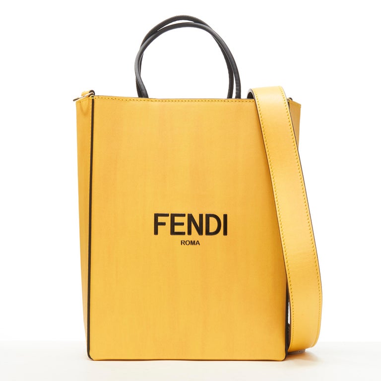 new FENDI Pack Small Shopping yellow leather logo print crossbody tote bag  For Sale at 1stDibs
