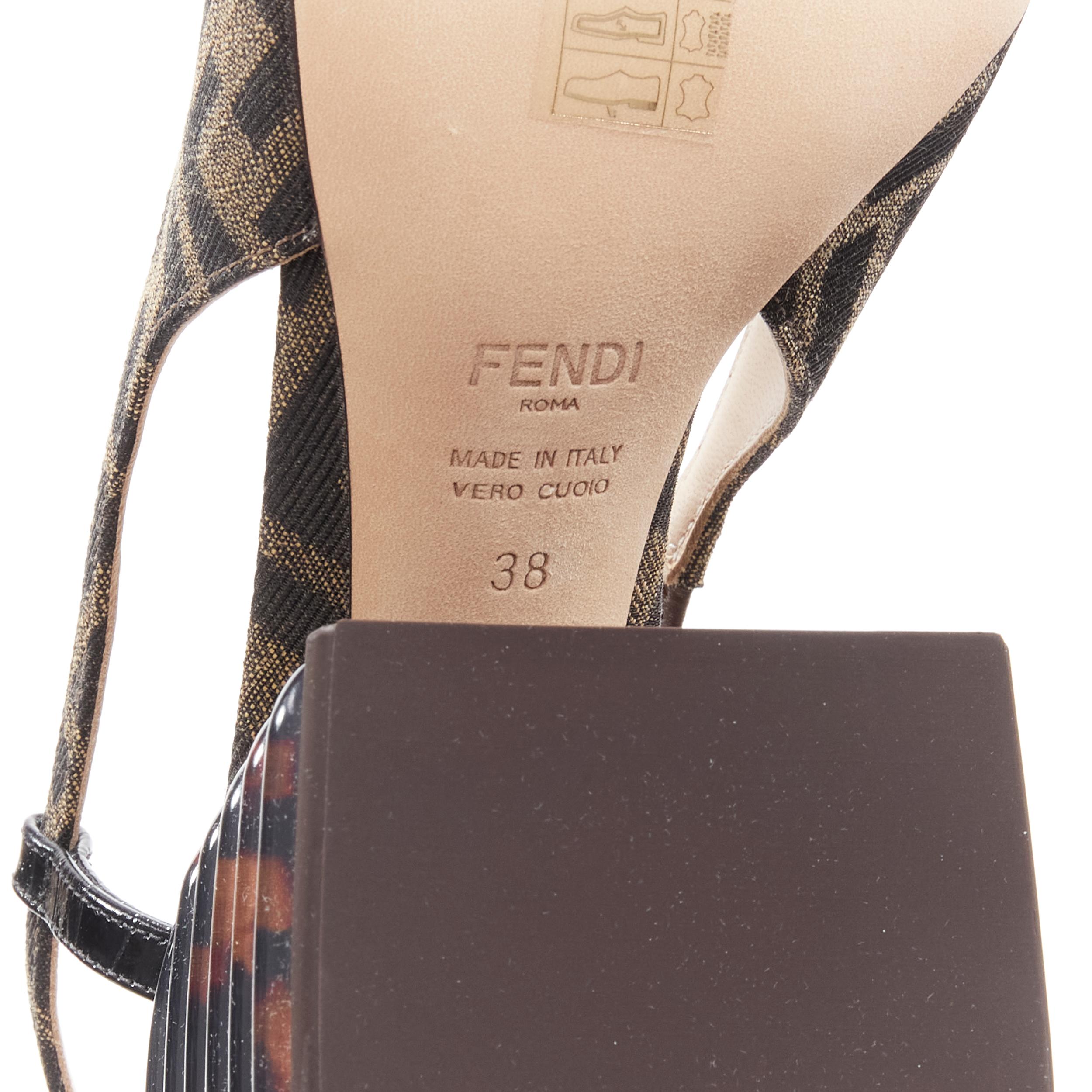 new FENDI Promenade Zucca FF monogram leather buckle tortoise heel loafer EU38 5