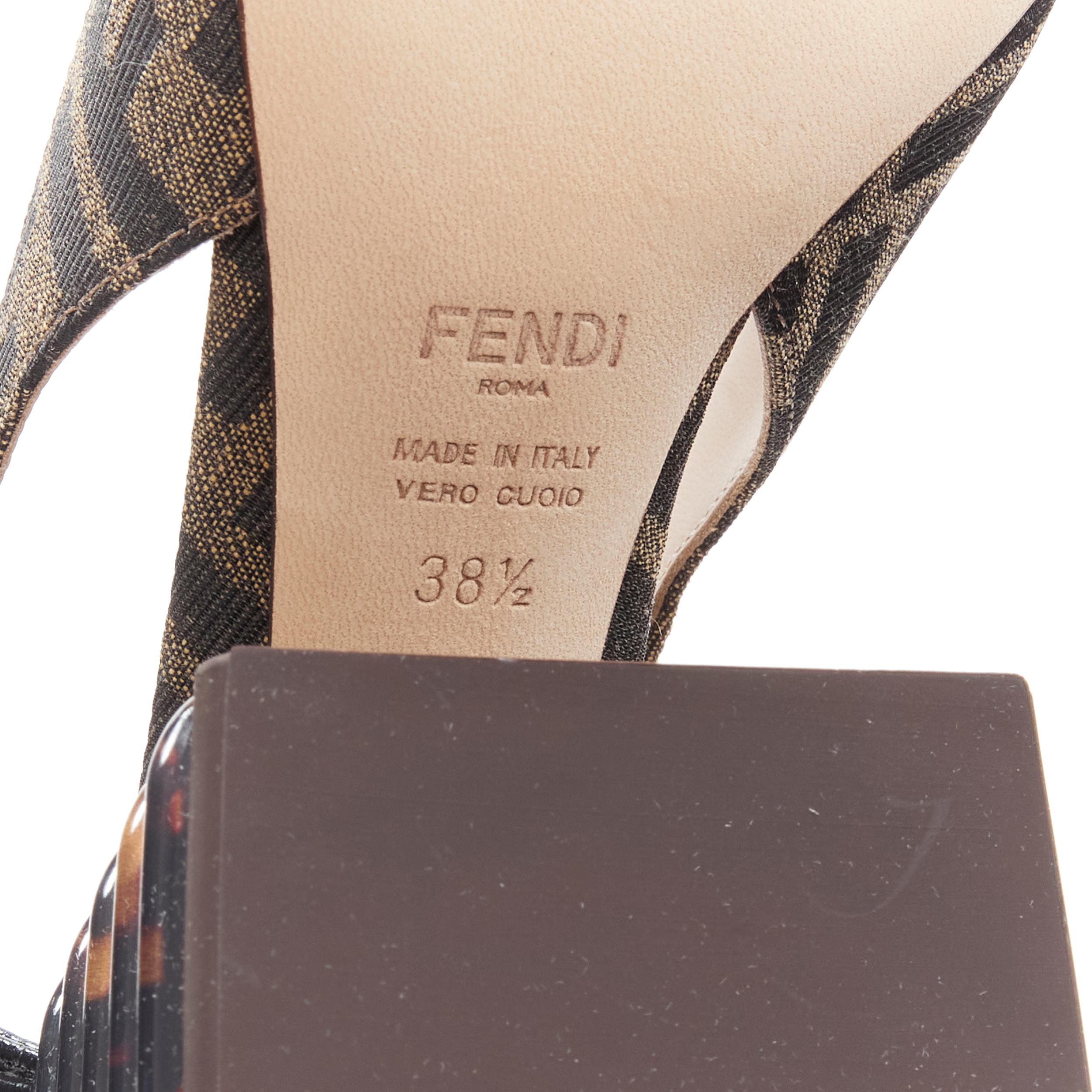new FENDI Promenade Zucca FF monogram leather buckle tortoise heel loafer EU38.5 2