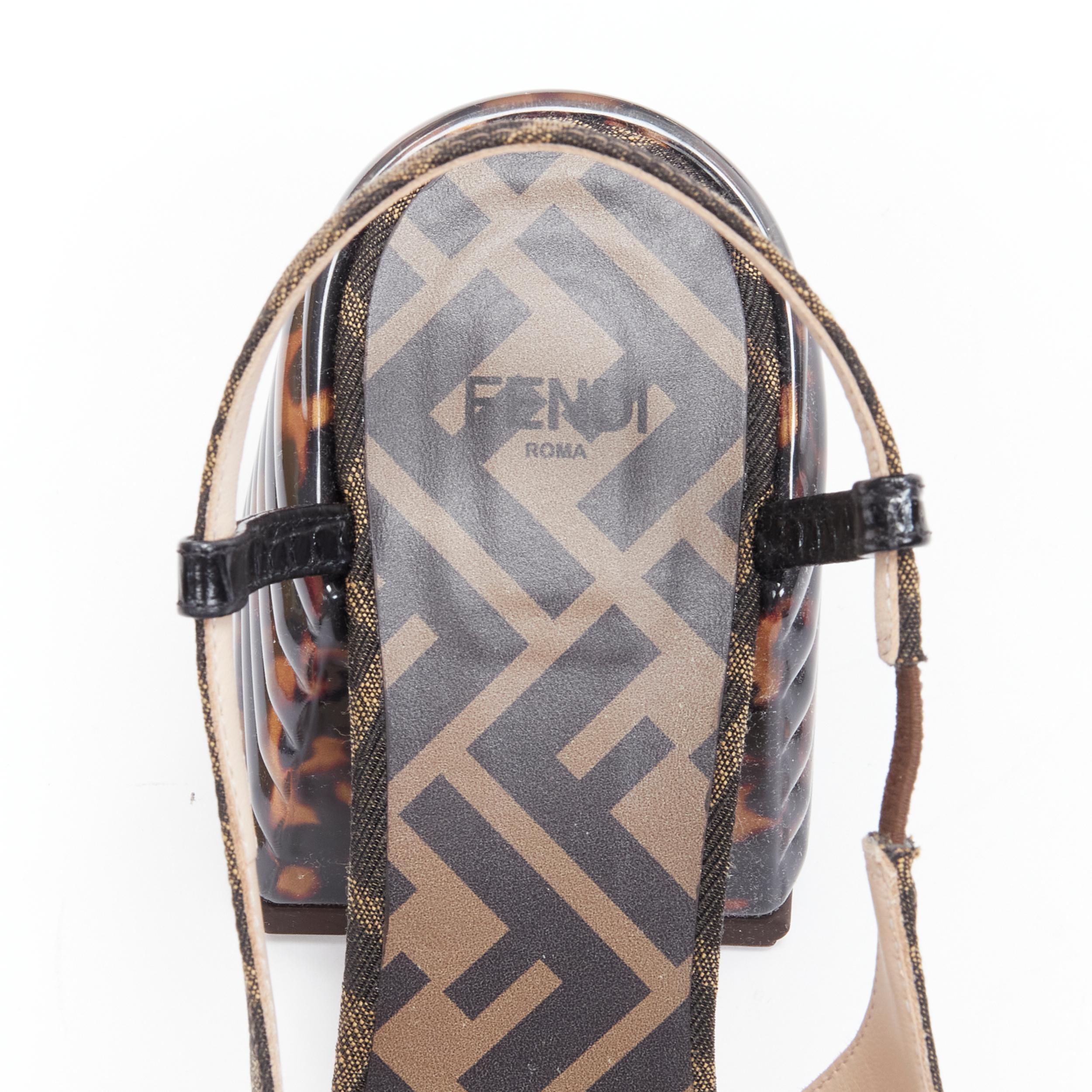 new FENDI Promenade Zucca FF monogram leather buckle tortoise heel loafer EU38.5 1