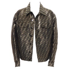 new FENDI rare metallic gold FF Zucca monogram logo woven trucker jacket IT52 XL