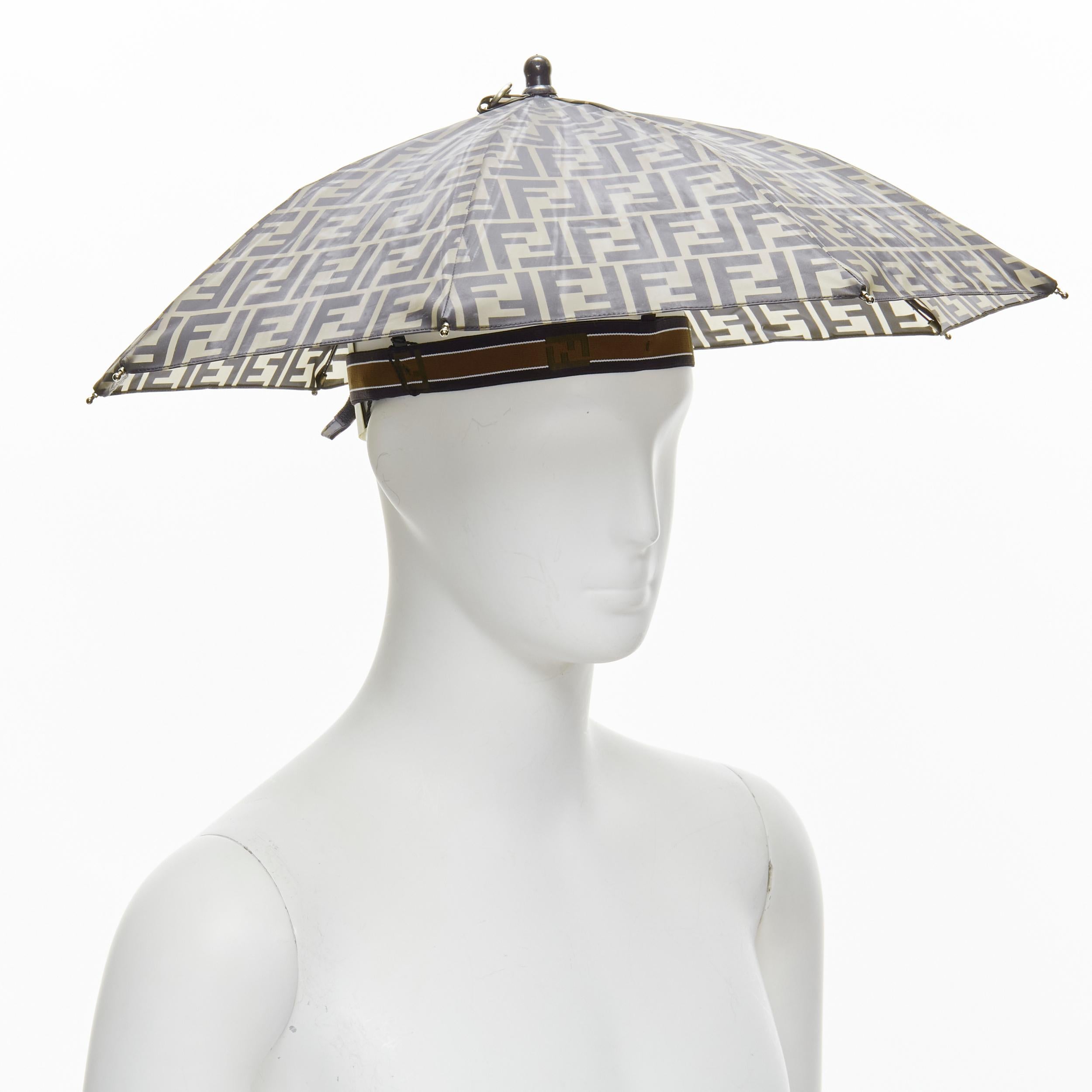 new FENDI Rare Runway Forever FF Zucca brown monogram print umbrella hat In New Condition In Hong Kong, NT
