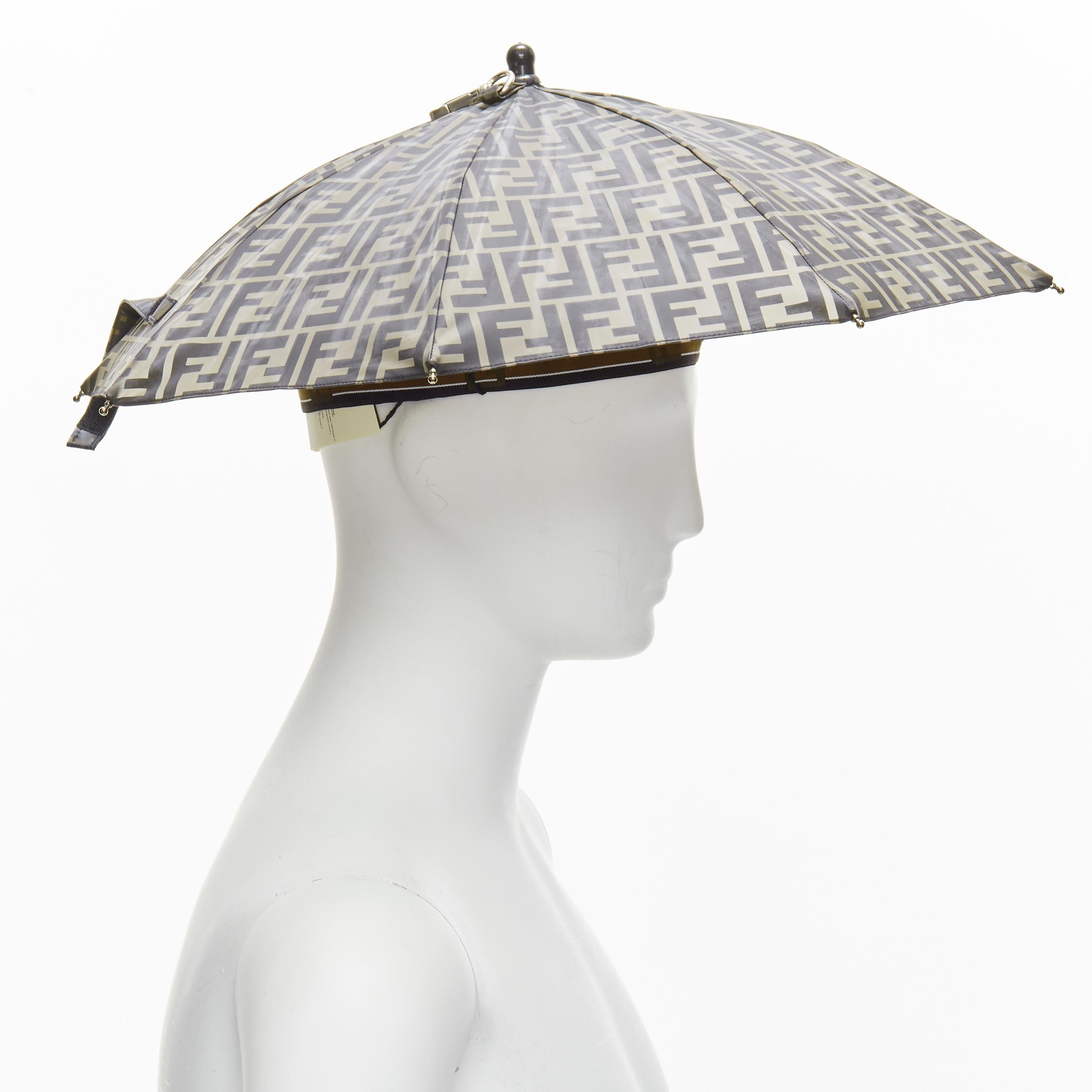 Women's or Men's new FENDI Rare Runway Forever FF Zucca brown monogram print umbrella hat