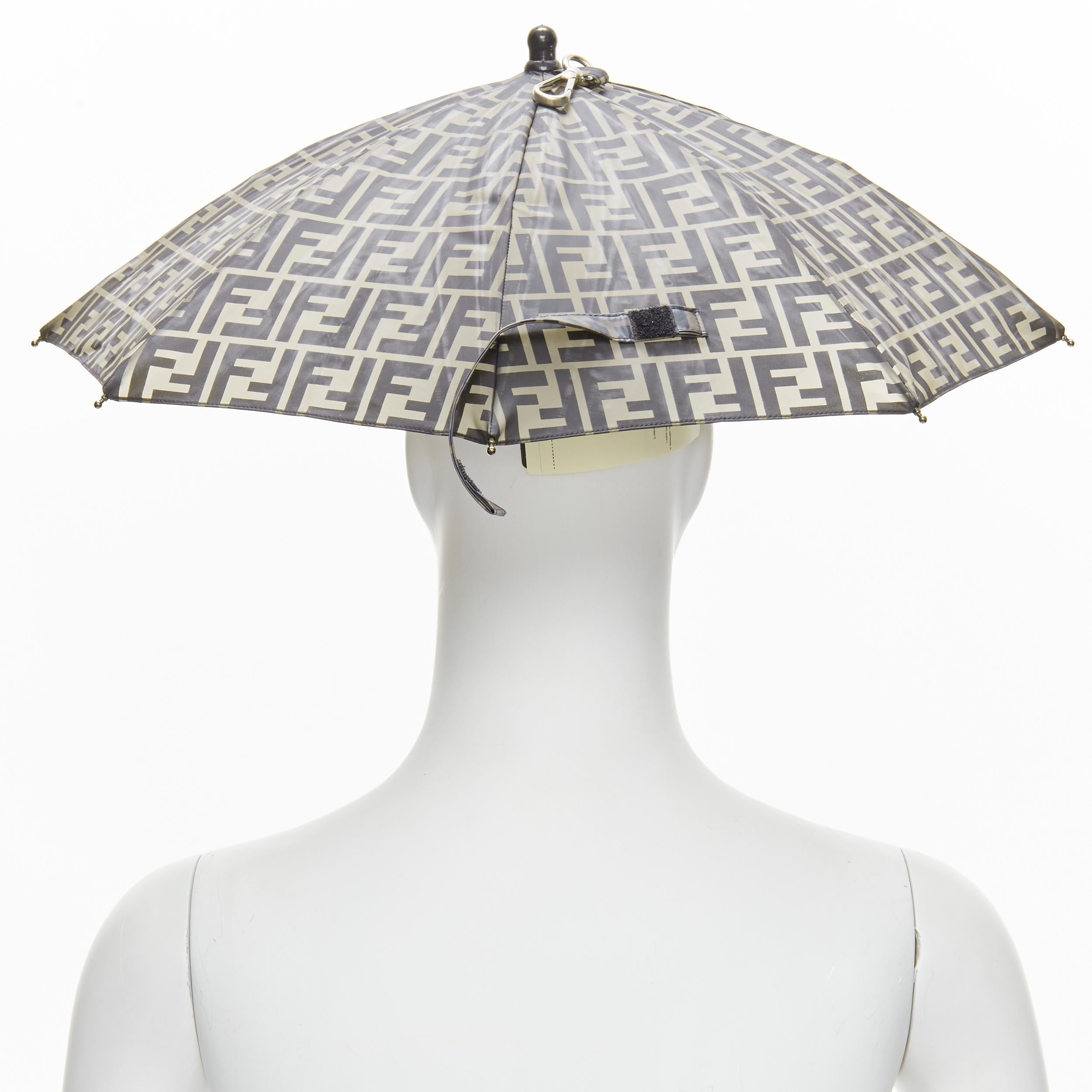 new FENDI Rare Runway Forever FF Zucca brown monogram print umbrella hat 1