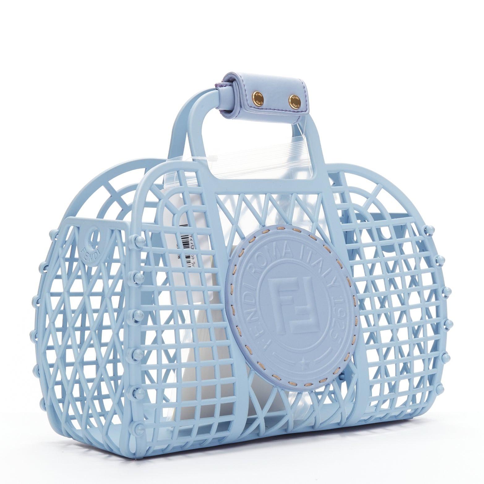 Blue new FENDI Recycled Plastic Vitello Liberty Matte blue FF picnic basket bag For Sale
