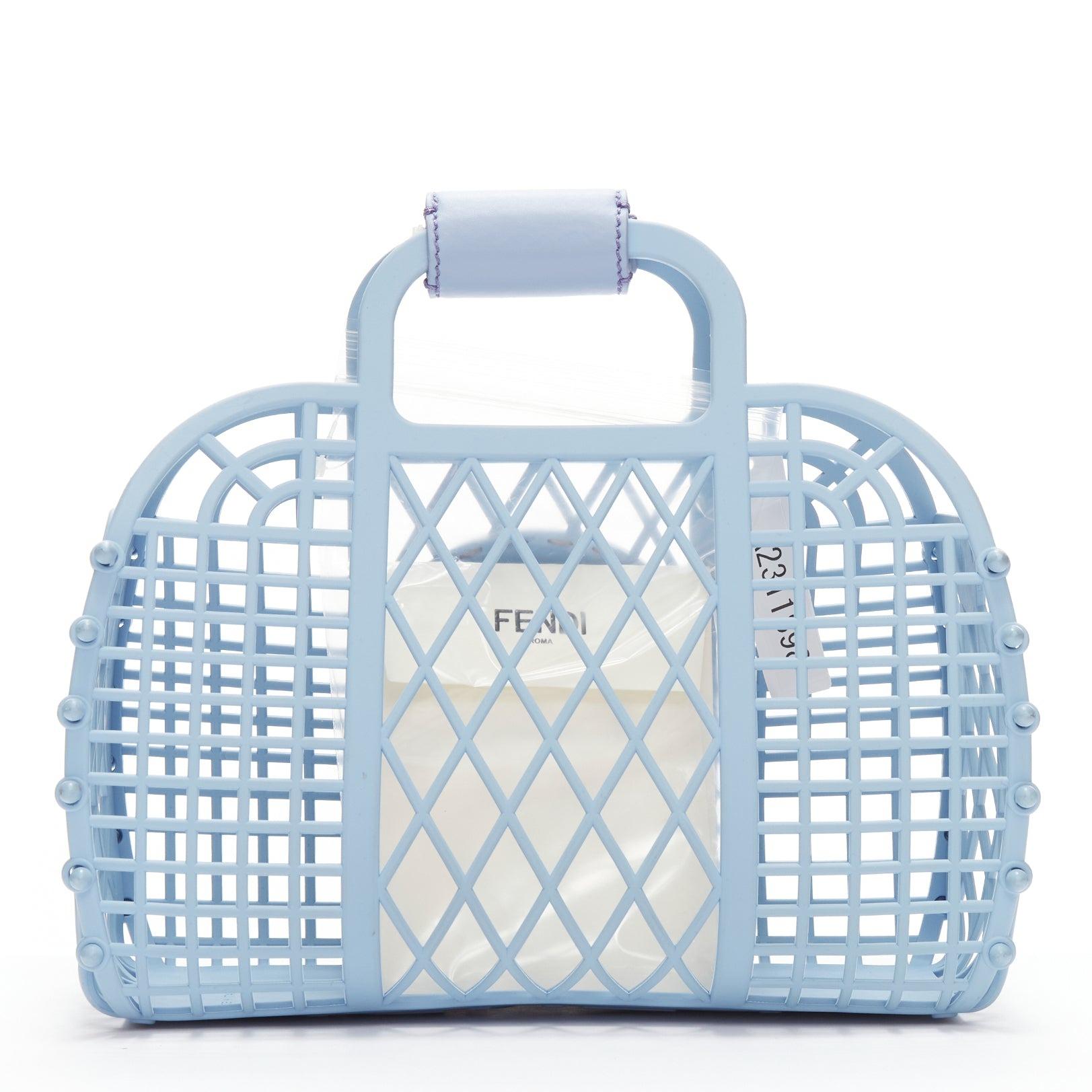 Women's new FENDI Recycled Plastic Vitello Liberty Matte blue FF picnic basket bag
