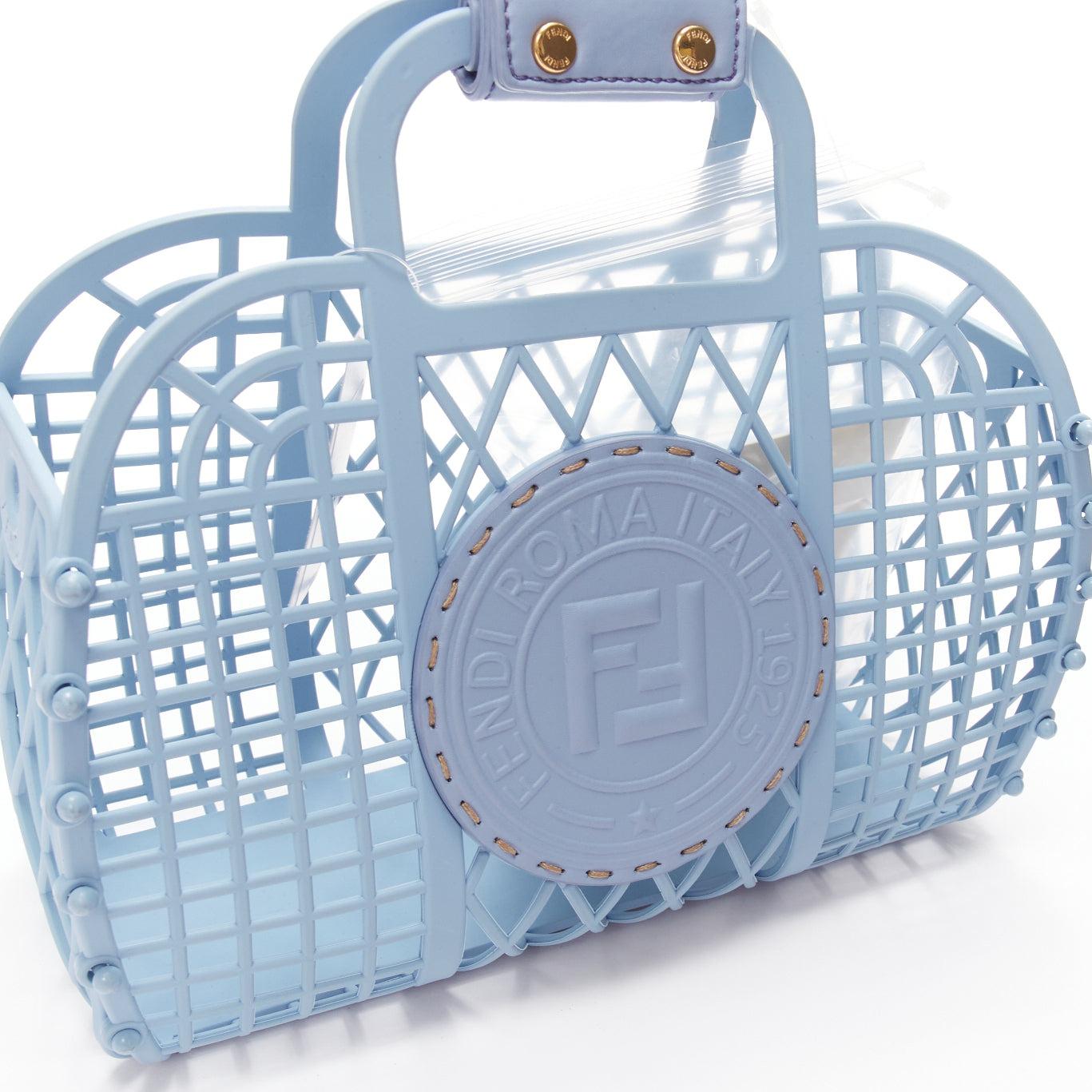 new FENDI Recycled Plastic Vitello Liberty Matte blue FF picnic basket bag For Sale 3