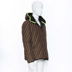 new FENDI Reversible FF Zucca monogram black neon goose down puffer jacket EU50