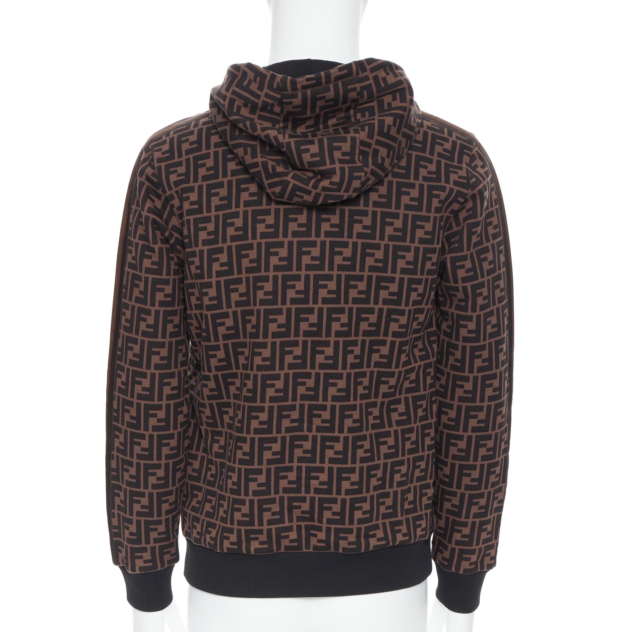 Black new FENDI Roma Amor FF Zucca monogram gold logo embroidery hoodie pullover XS