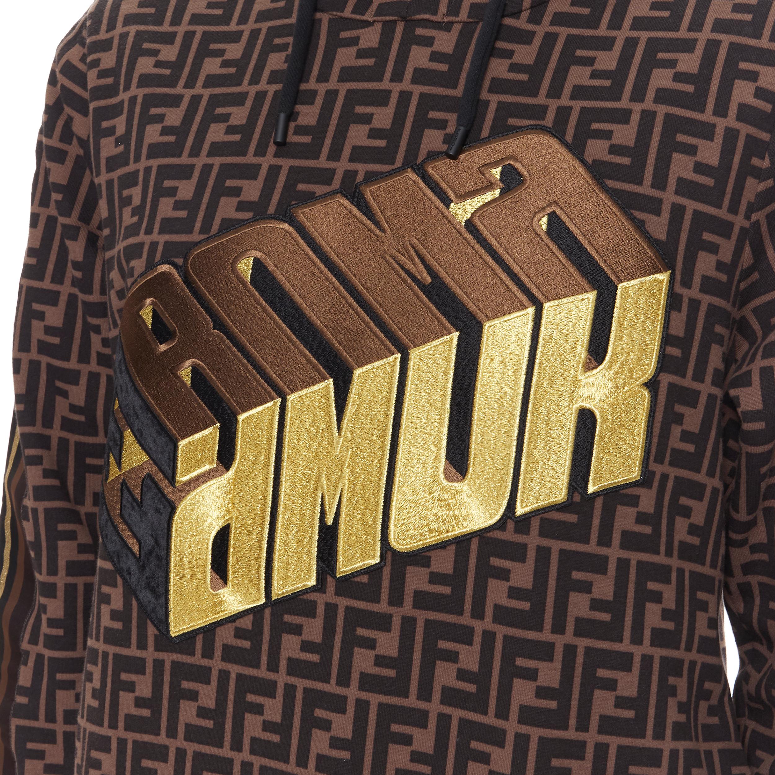 Men's new FENDI Roma Amor FF Zucca monogram gold logo embroidery hoodie pullover XS