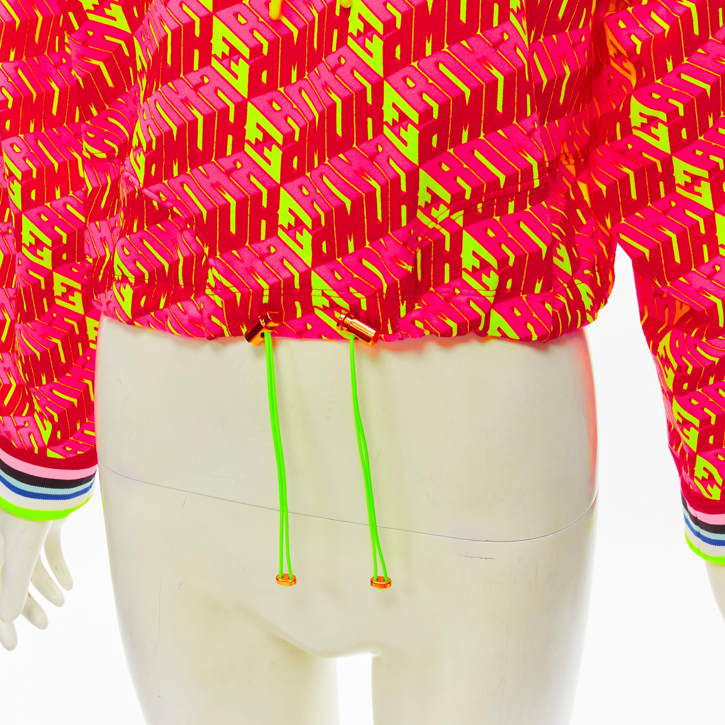 new FENDI Roma Amor neon pink yellow FF Zucca monogram cropped hoodie XS For Sale 1