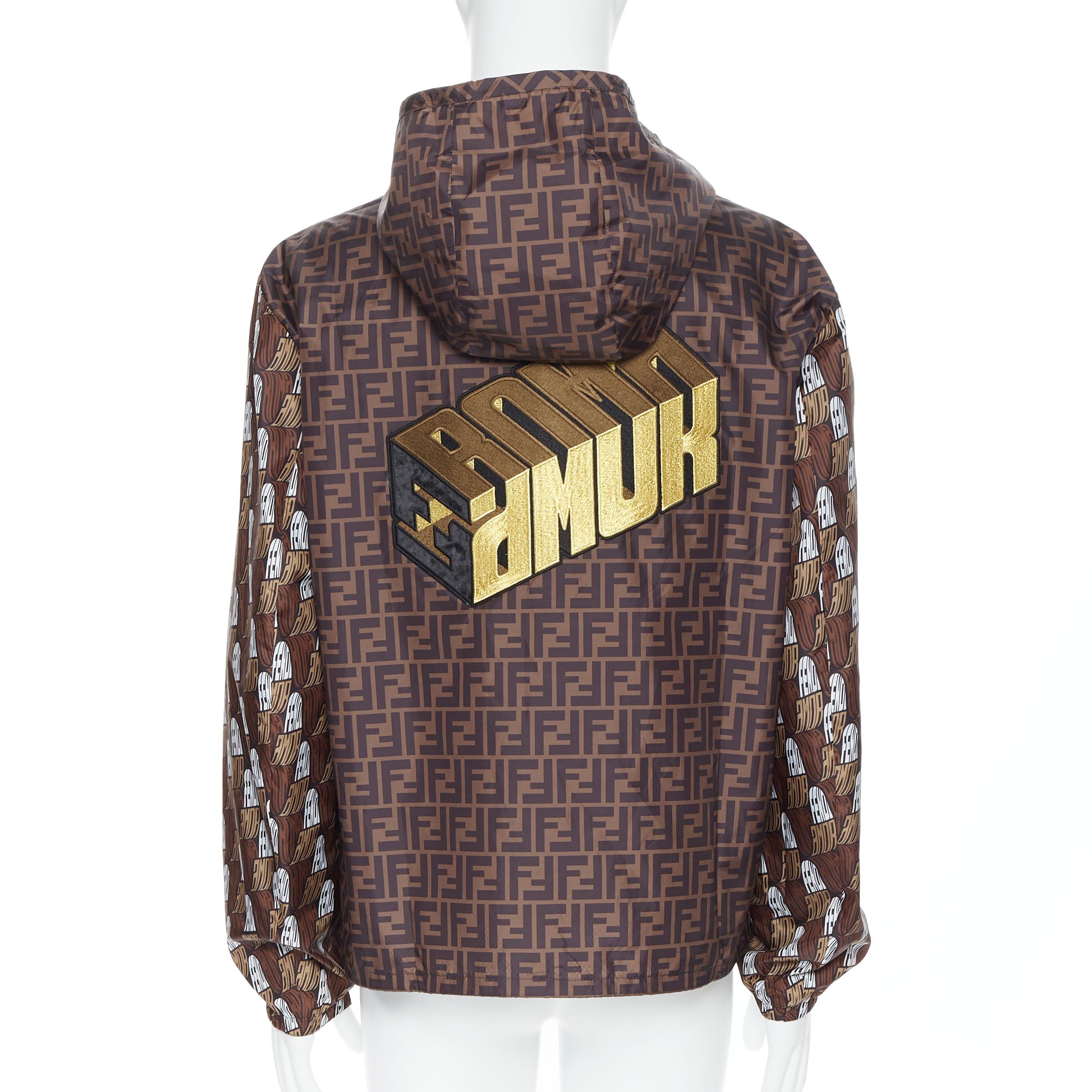 new FENDI Roma Amor Zucca monogram print gold embroidery windbreaker jacket IT52 In New Condition In Hong Kong, NT