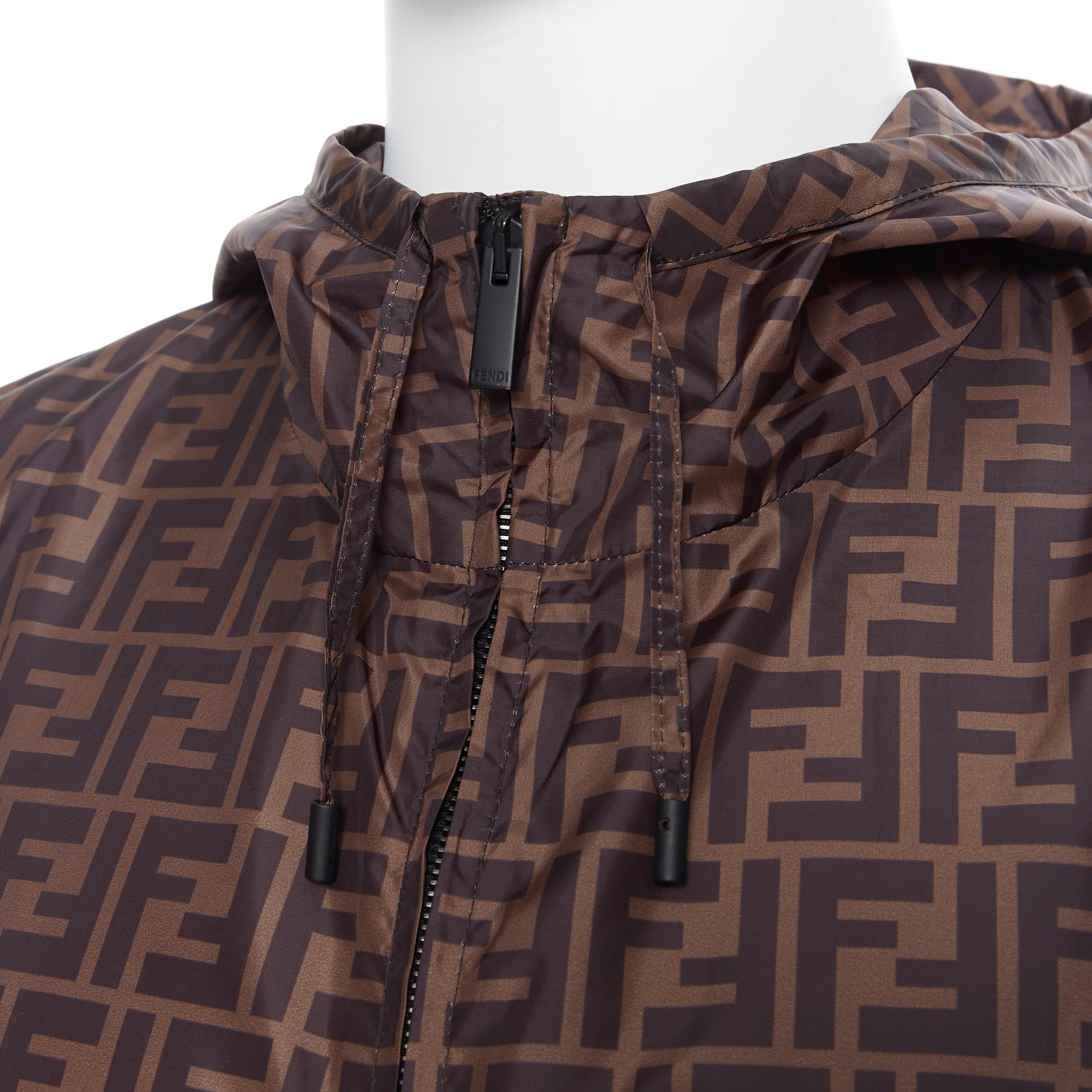 Black new FENDI Roma Amor Zucca monogram print gold embroidery windbreaker jacket IT52
