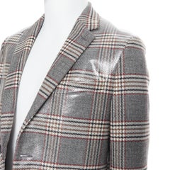 new FENDI Runway glossy coated grey checkered fleece wool blazer jacket IT48 M