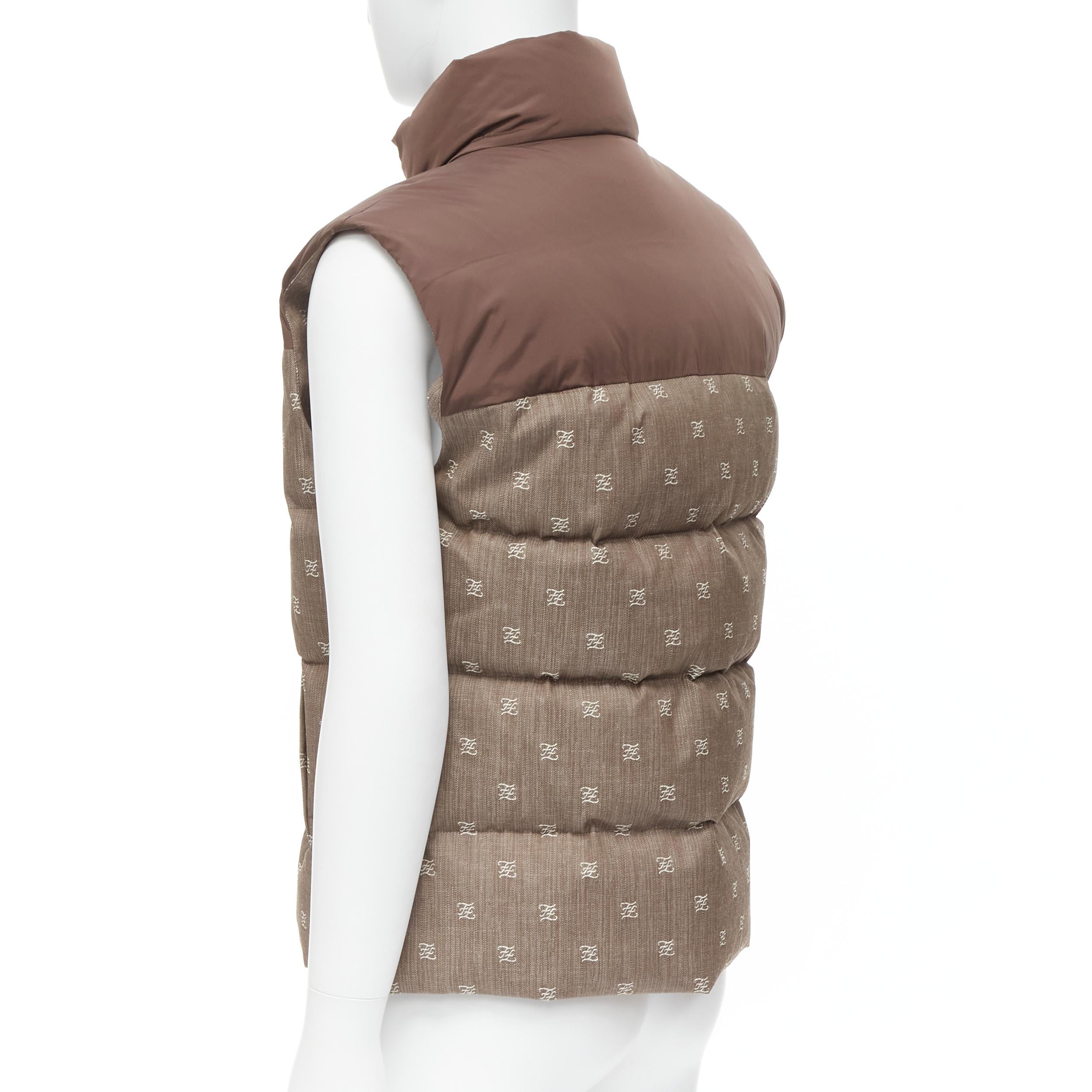 new FENDI script FF Zucca monogram jacquard down puffer vest jacket S EU46 In New Condition For Sale In Hong Kong, NT