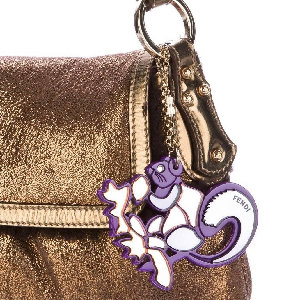 Women's New Fendi Shearling Bronze Baguette Bag With Fendi Squirrel Purse Charm For Sale