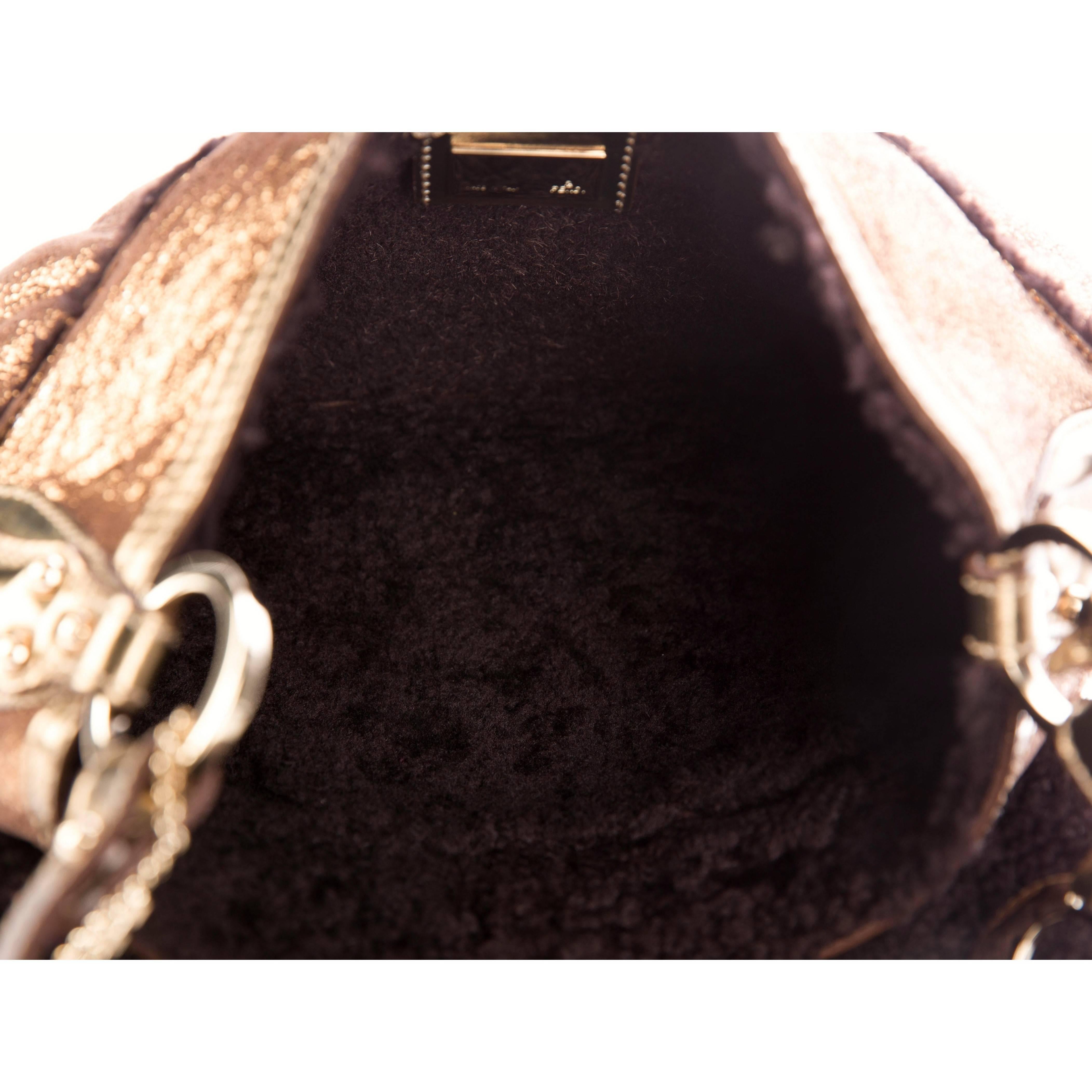 Women's New Fendi Bronze Metallic Chef Baguette Fully Lined in Shearling Bag For Sale