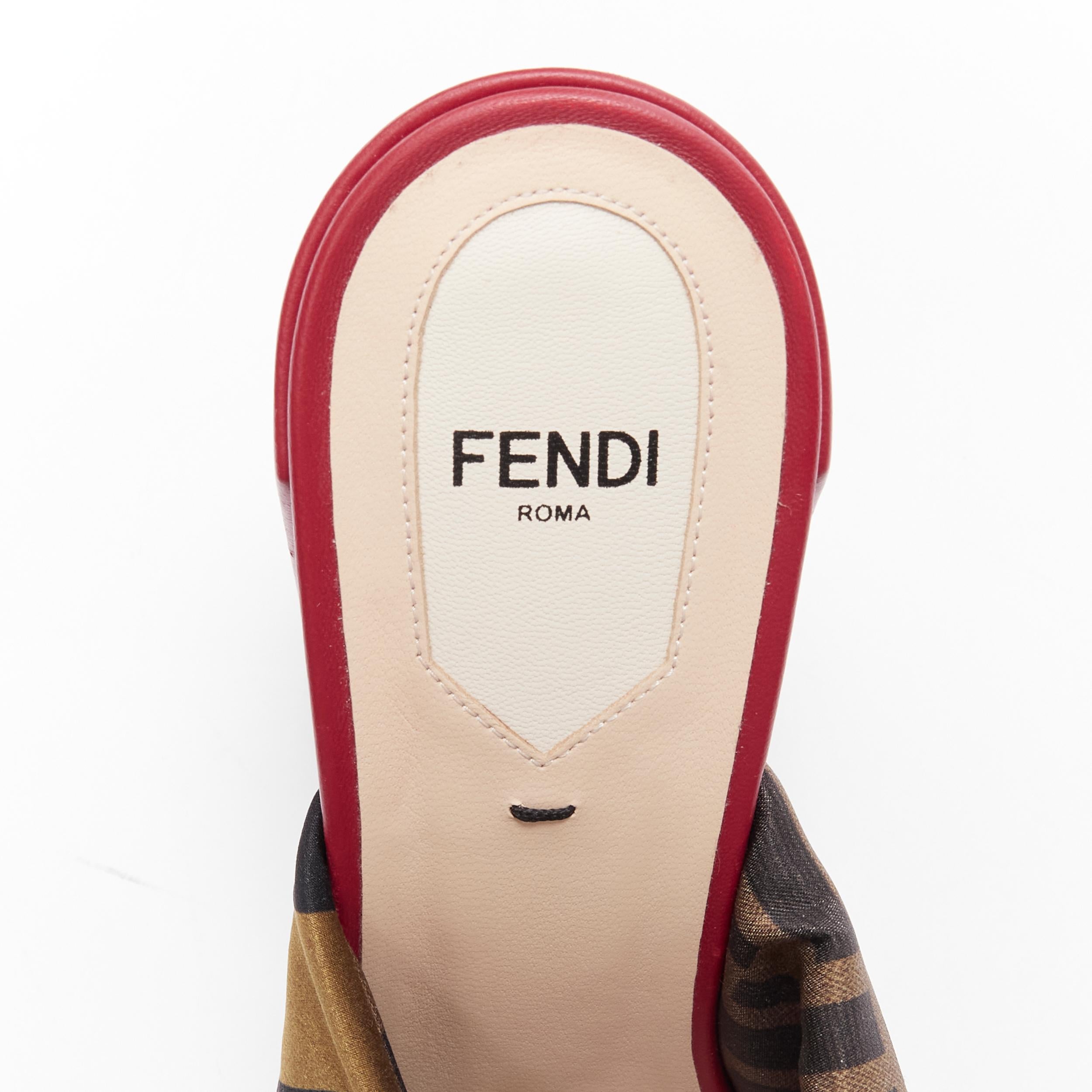 new FENDI Silk Sabot Zucca FF monogram twist red block heel mule EU38 2